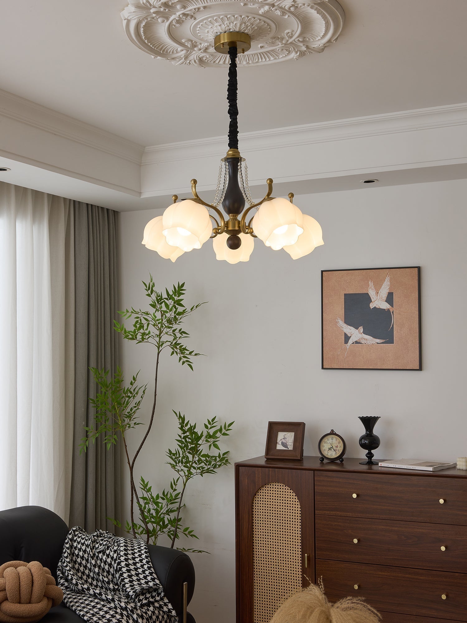 Lustra Lustre Bois Verre Vintage