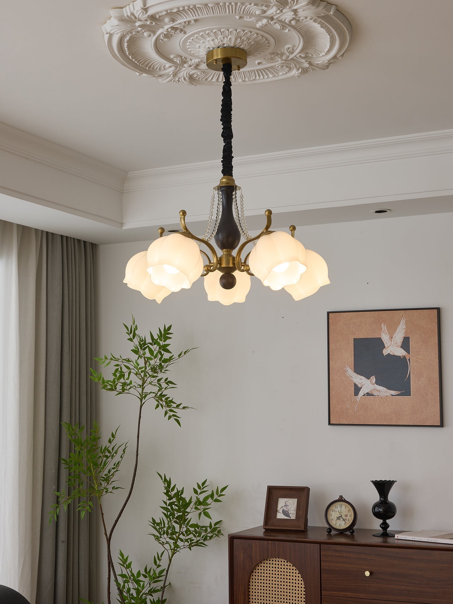 Lustra Lustre Bois Verre Vintage