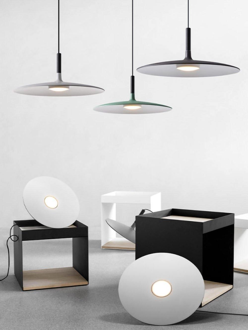 Lustra Suspension Lampe Disque Plat en Aluminium