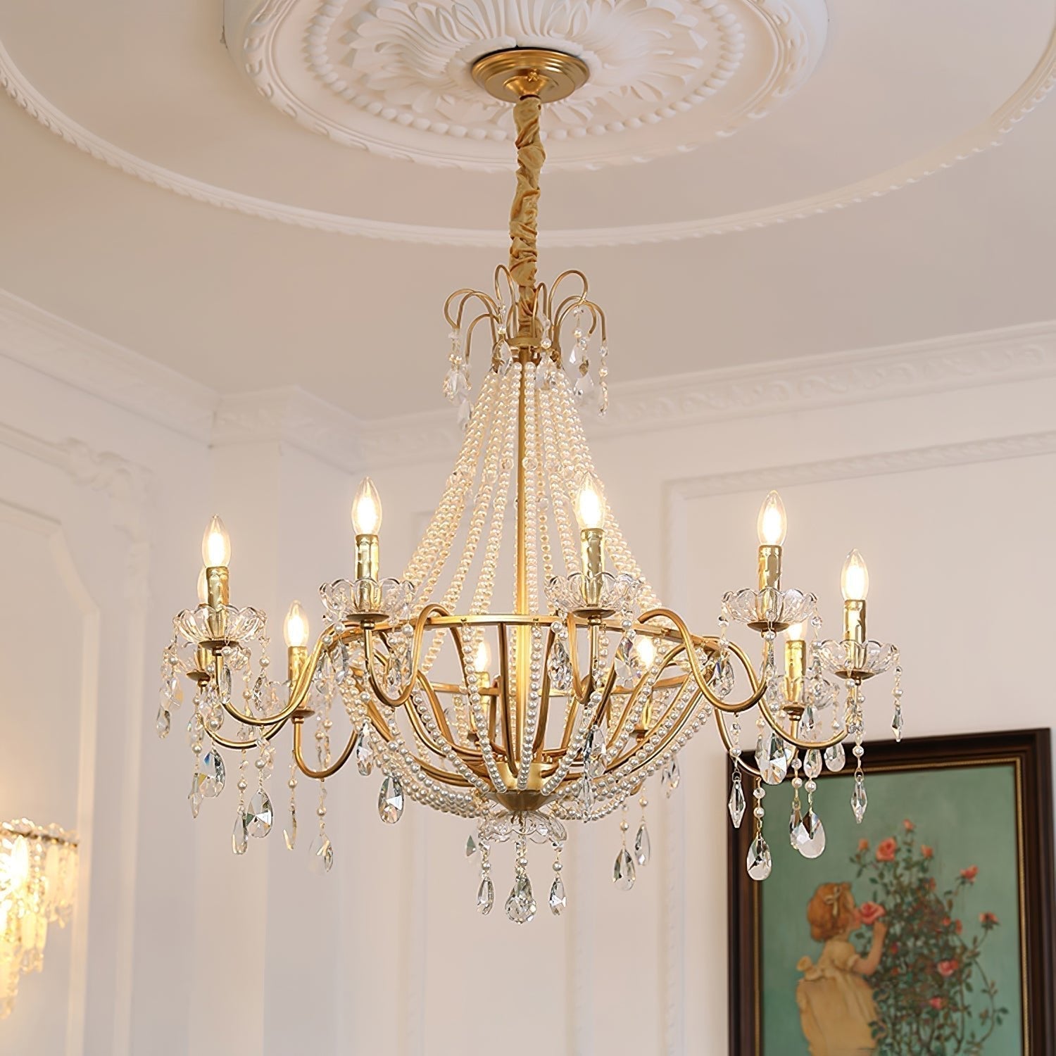 Eurvaros Lustre vintage en cristal et laiton