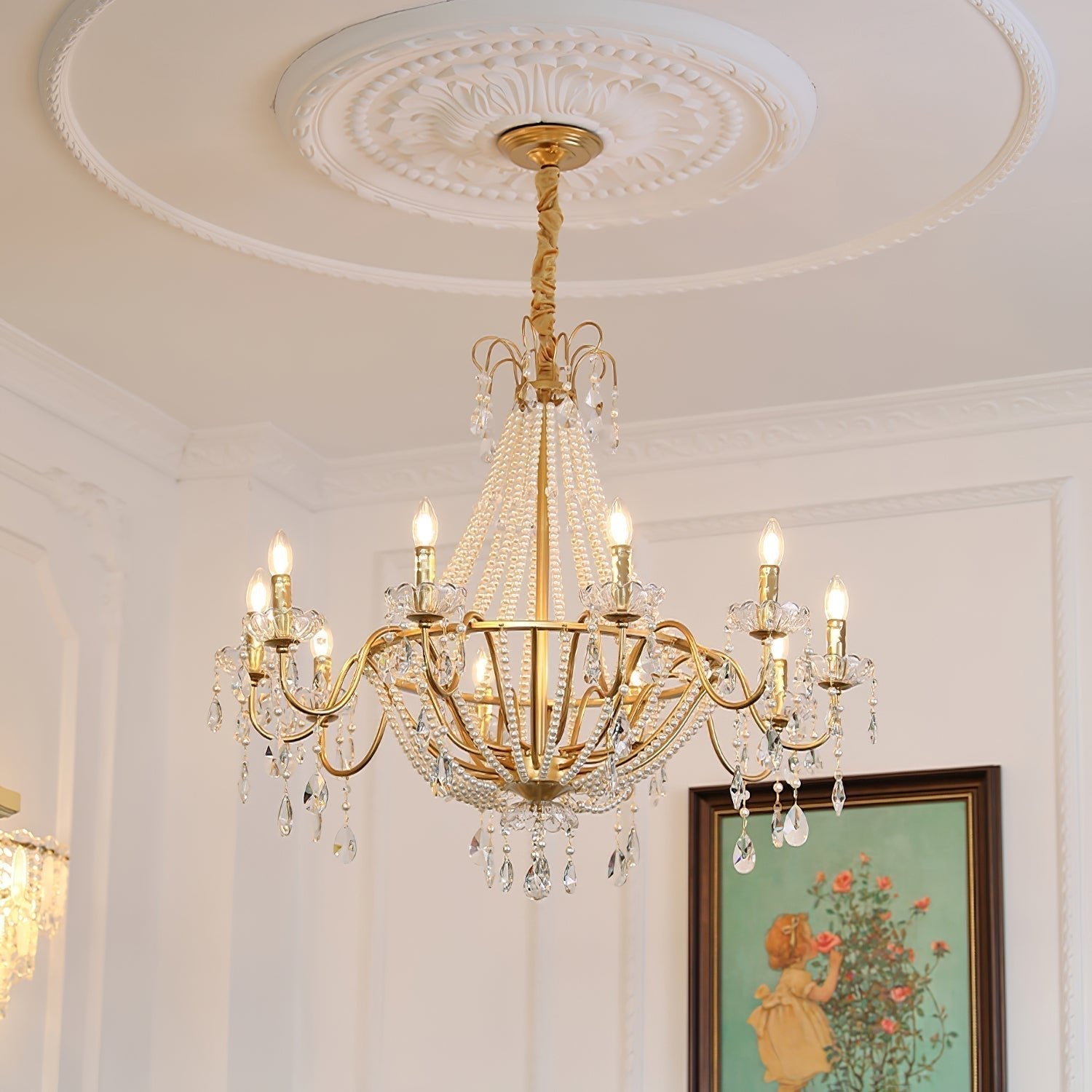 Eurvaros Lustre vintage en cristal et laiton