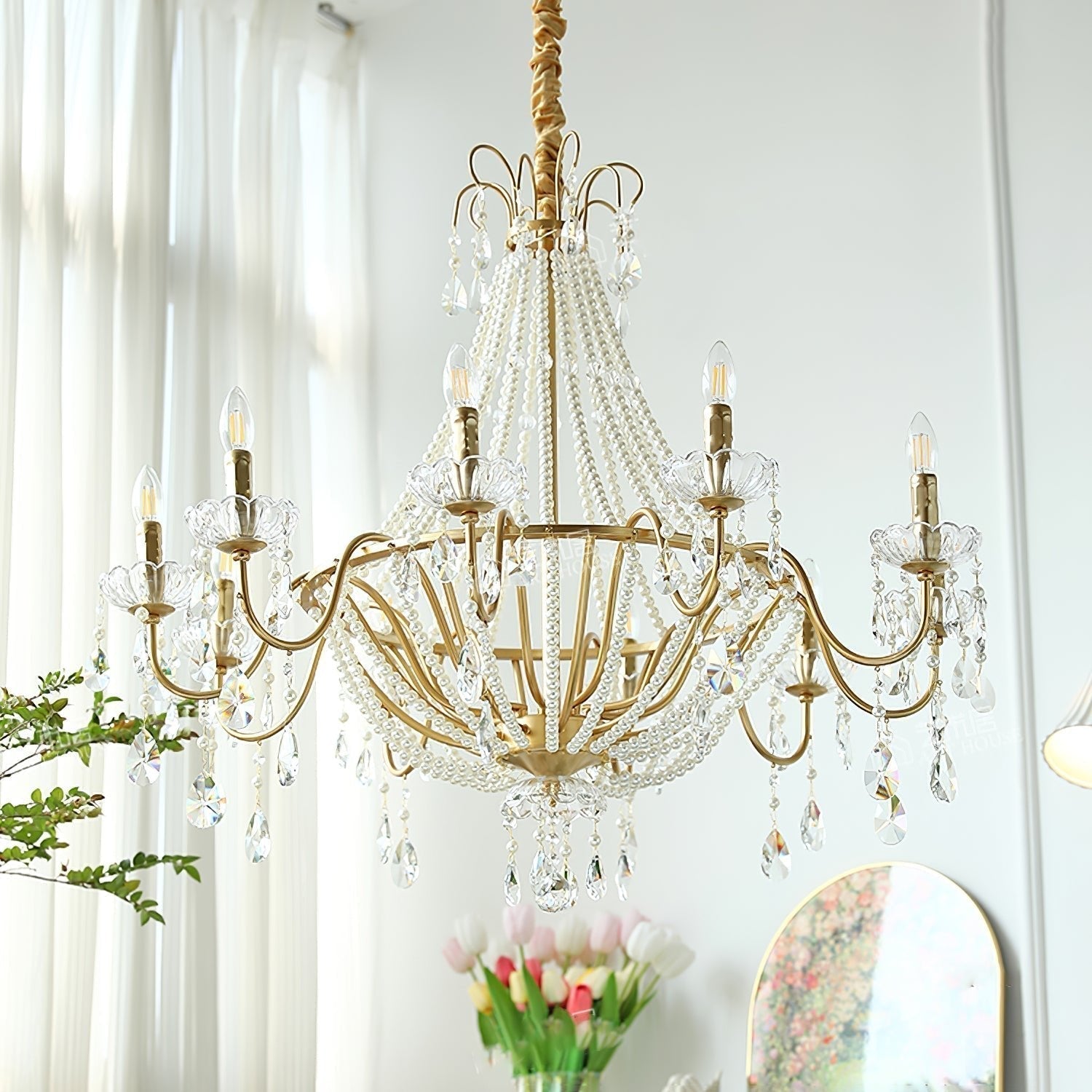 Eurvaros Lustre vintage en cristal et laiton