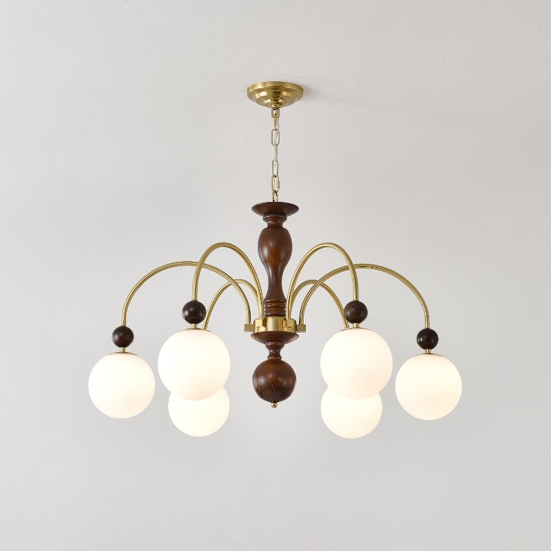 Lustra Suspension Lampe Globe en Noyer et Laiton Vintage