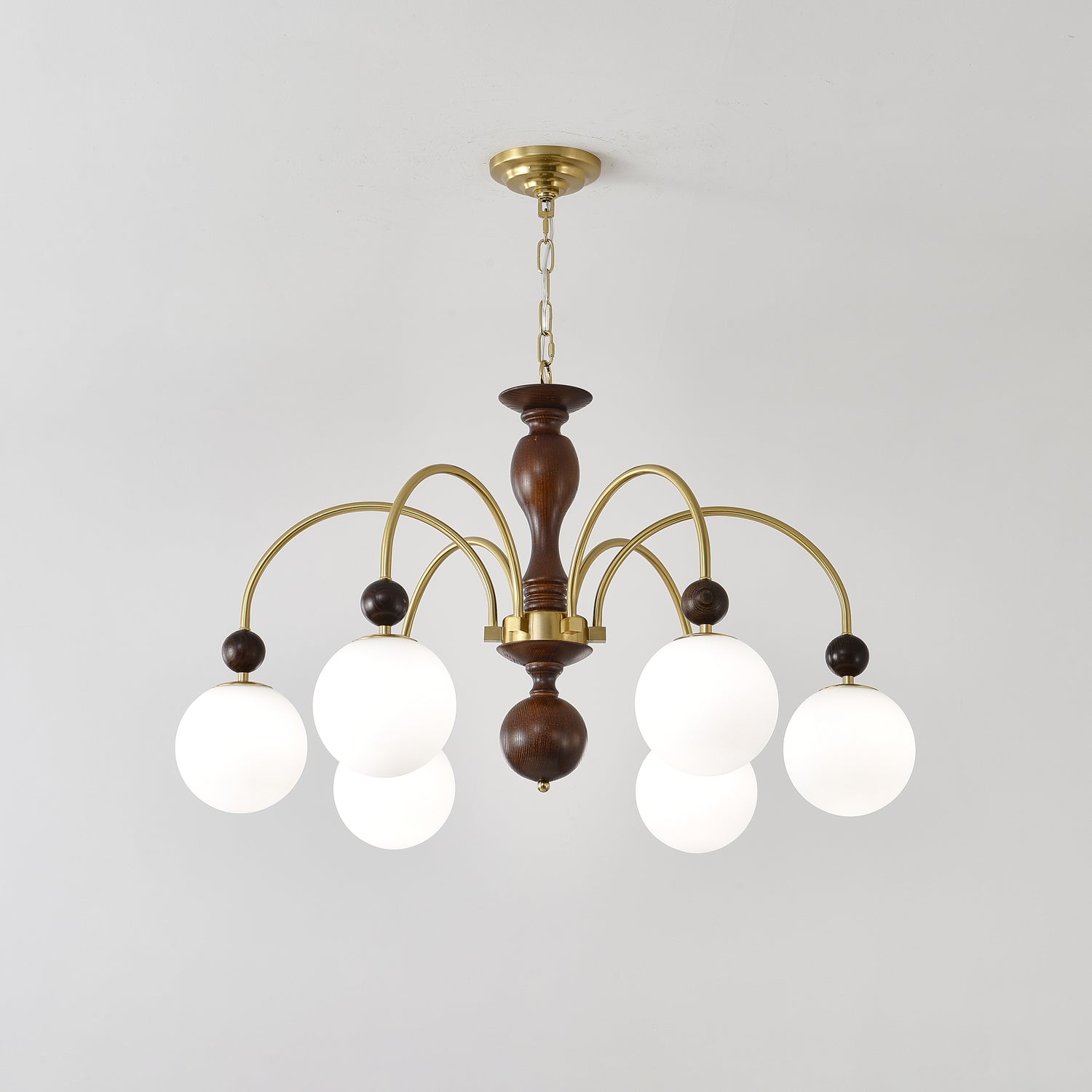 Lustra Suspension Lampe Globe en Noyer et Laiton Vintage