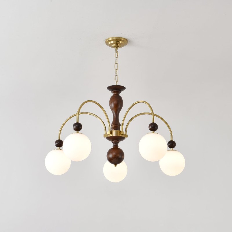 Lustra Suspension Lampe Globe en Noyer et Laiton Vintage