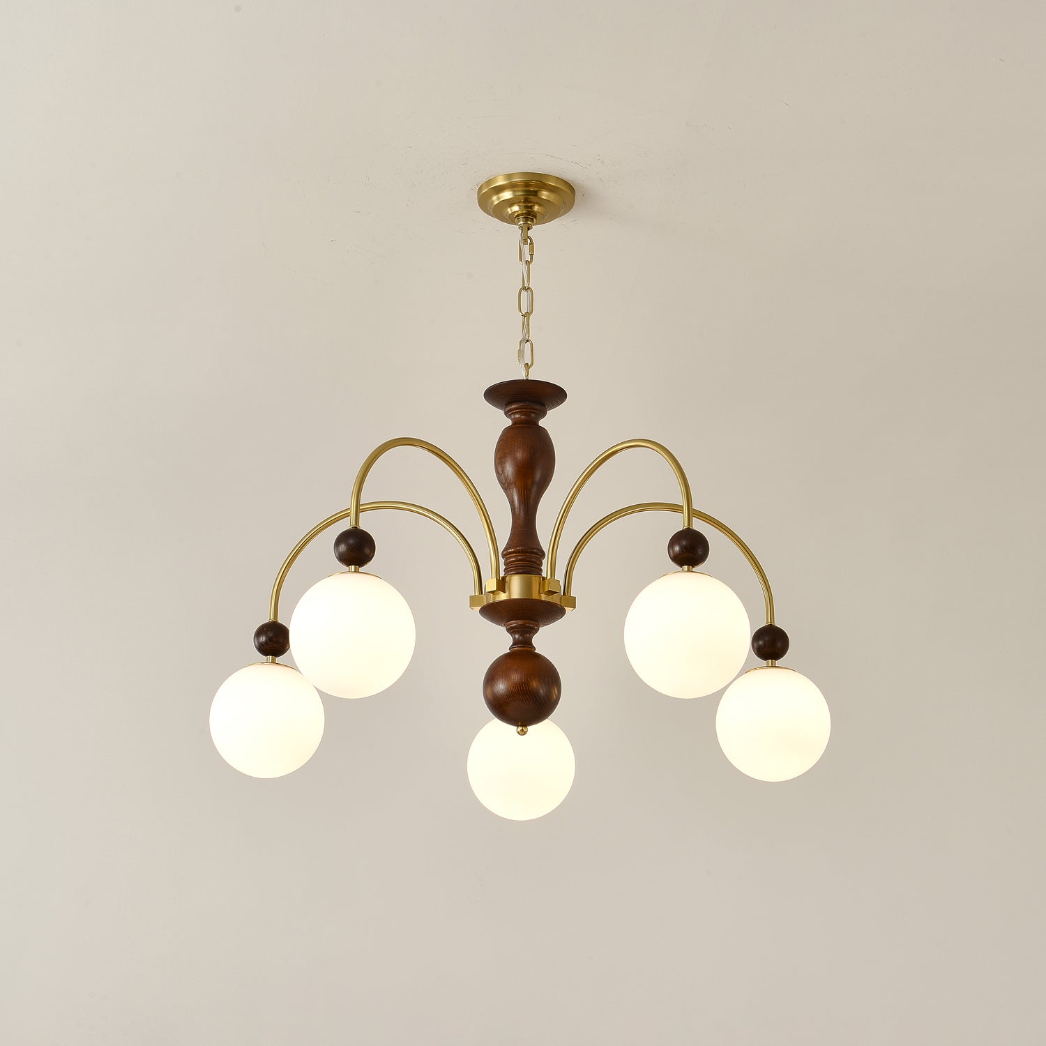 Lustra Suspension Lampe Globe en Noyer et Laiton Vintage