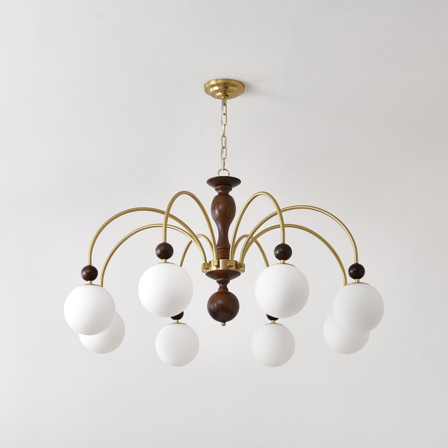 Lustra Suspension Lampe Globe en Noyer et Laiton Vintage