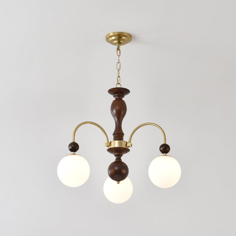 Lustra Suspension Lampe Globe en Noyer et Laiton Vintage