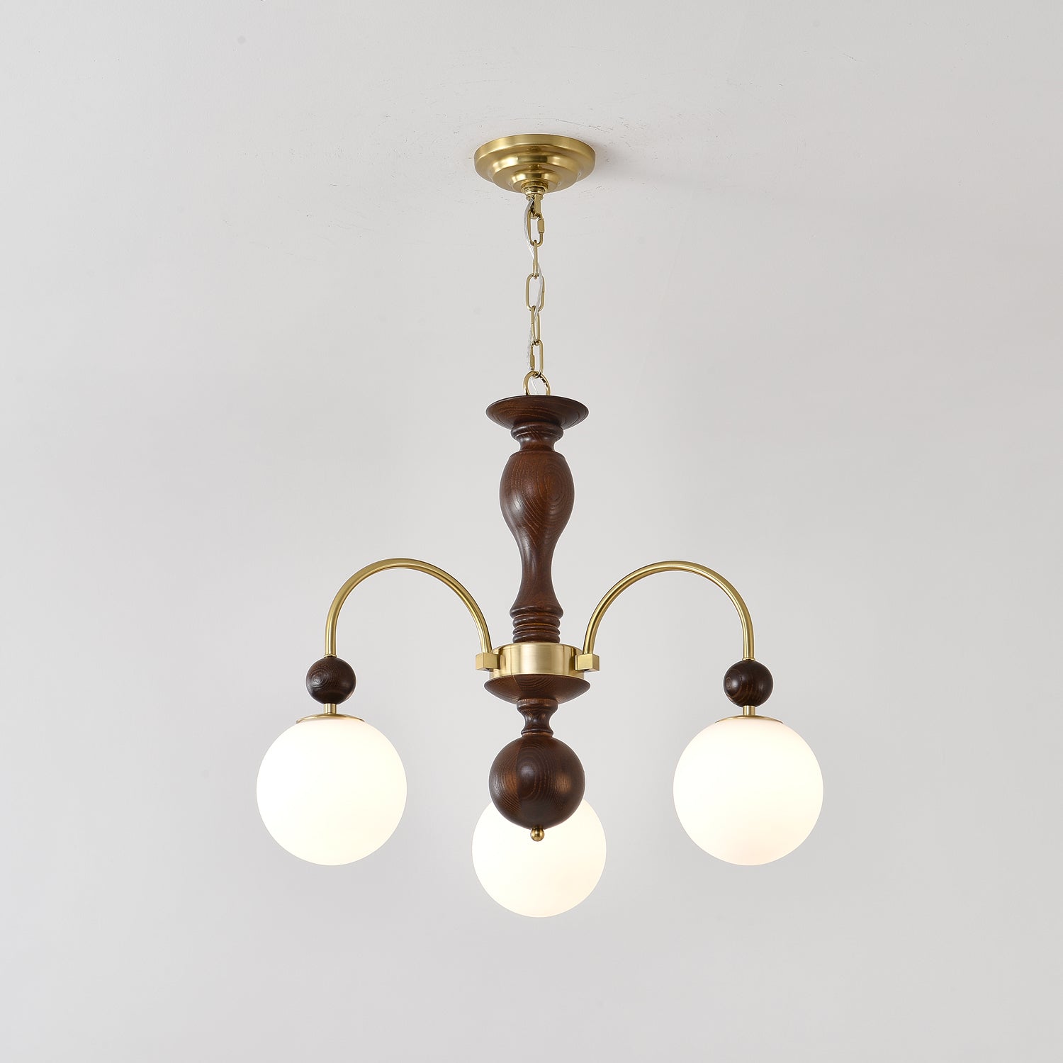 Lustra Suspension Lampe Globe en Noyer et Laiton Vintage