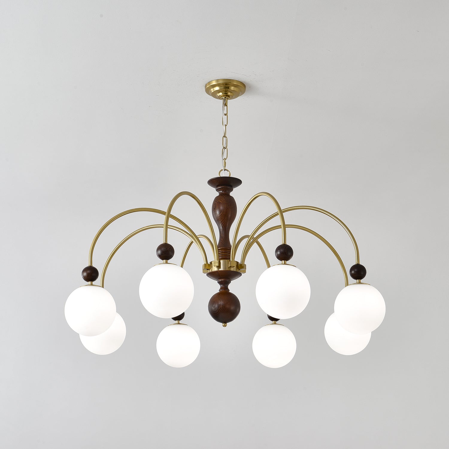 Lustra Suspension Lampe Globe en Noyer et Laiton Vintage