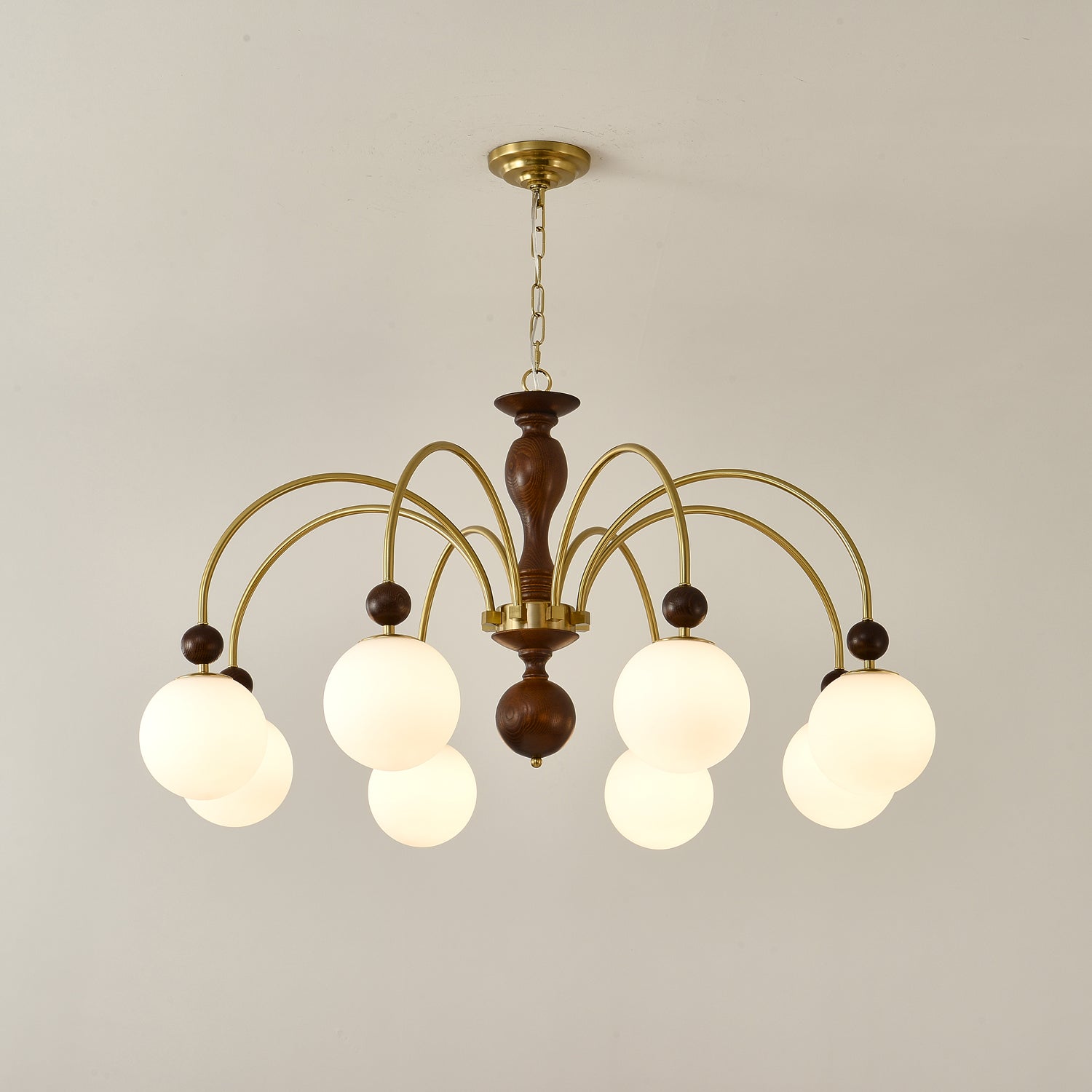 Lustra Suspension Lampe Globe en Noyer et Laiton Vintage
