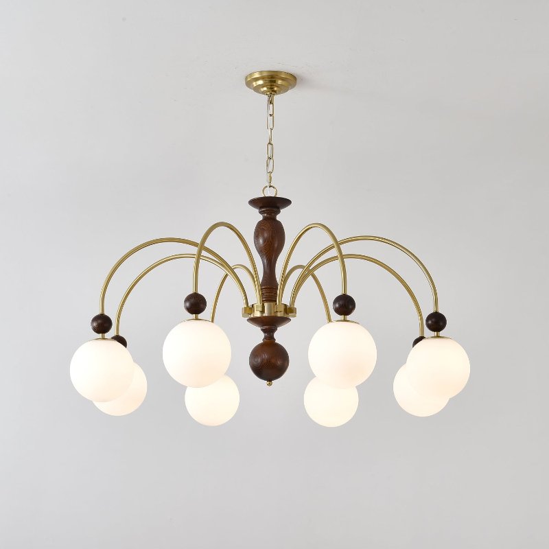 Lustra Suspension Lampe Globe en Noyer et Laiton Vintage
