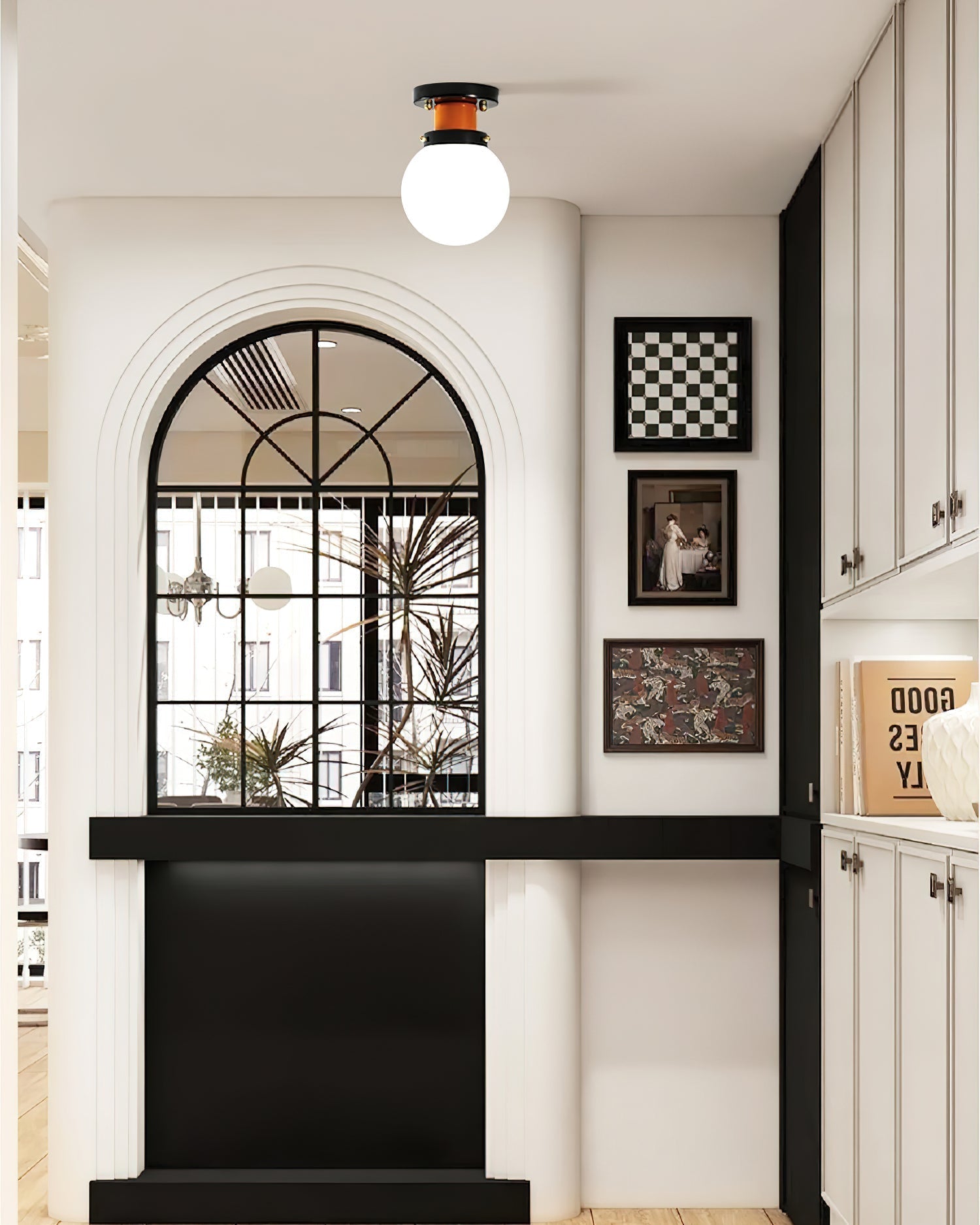 Aria Lumière de Plafond en verre Sphérique Orange et Noir