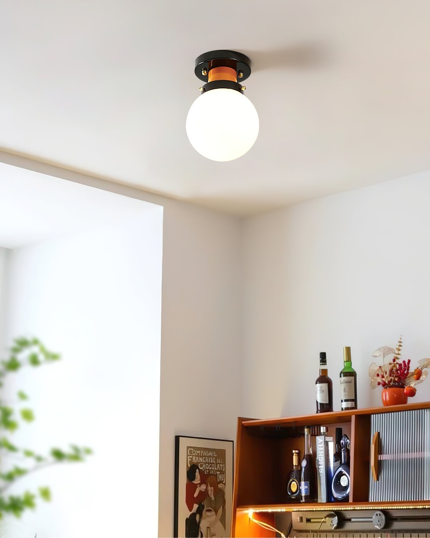 Aria Lumière de Plafond en verre Sphérique Orange et Noir