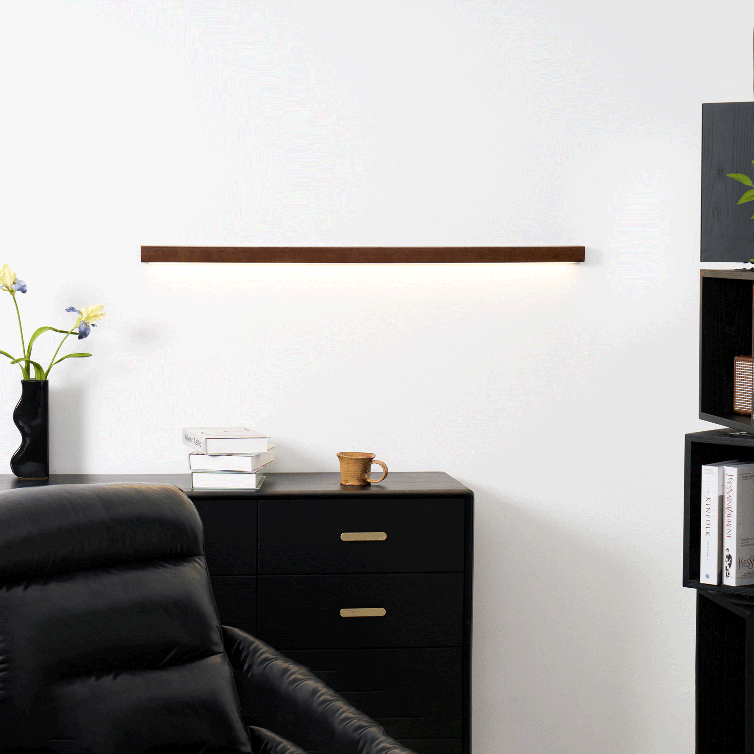 Lustra Applique Murale Linéaire Bois et LED Design Minimaliste