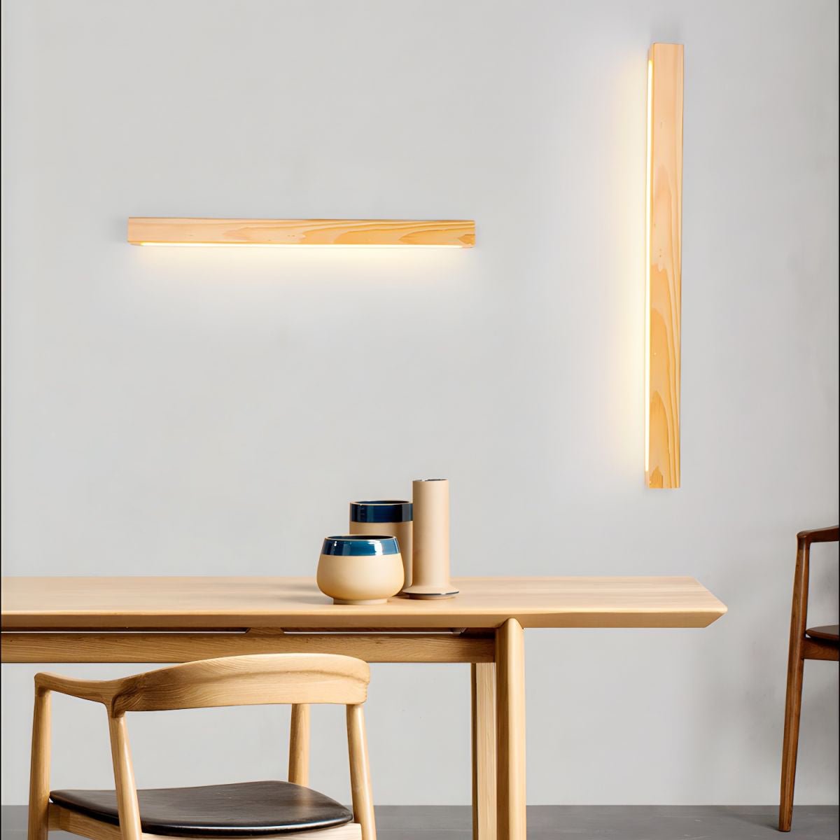 Lustra Applique Murale Linéaire Bois et LED Design Minimaliste