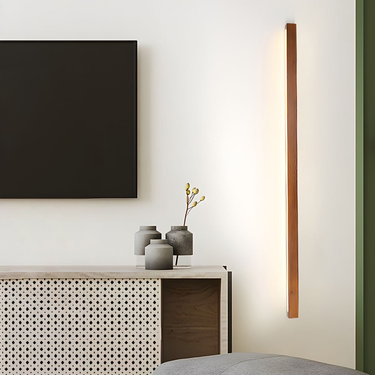 Lustra Applique Murale Linéaire Bois et LED Design Minimaliste