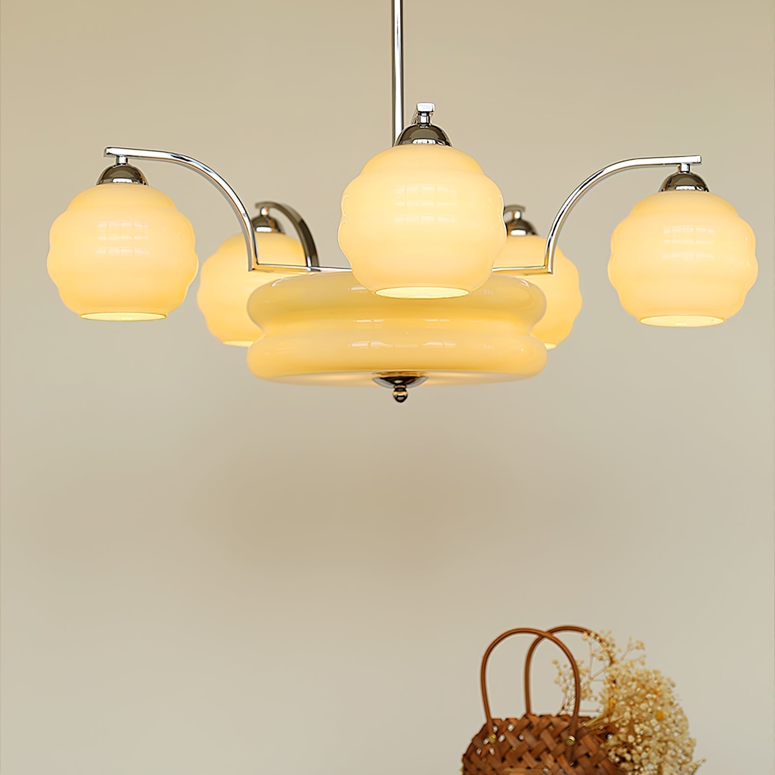Lustra Lustre Art Déco Vintage avec Abat-jour en Verre