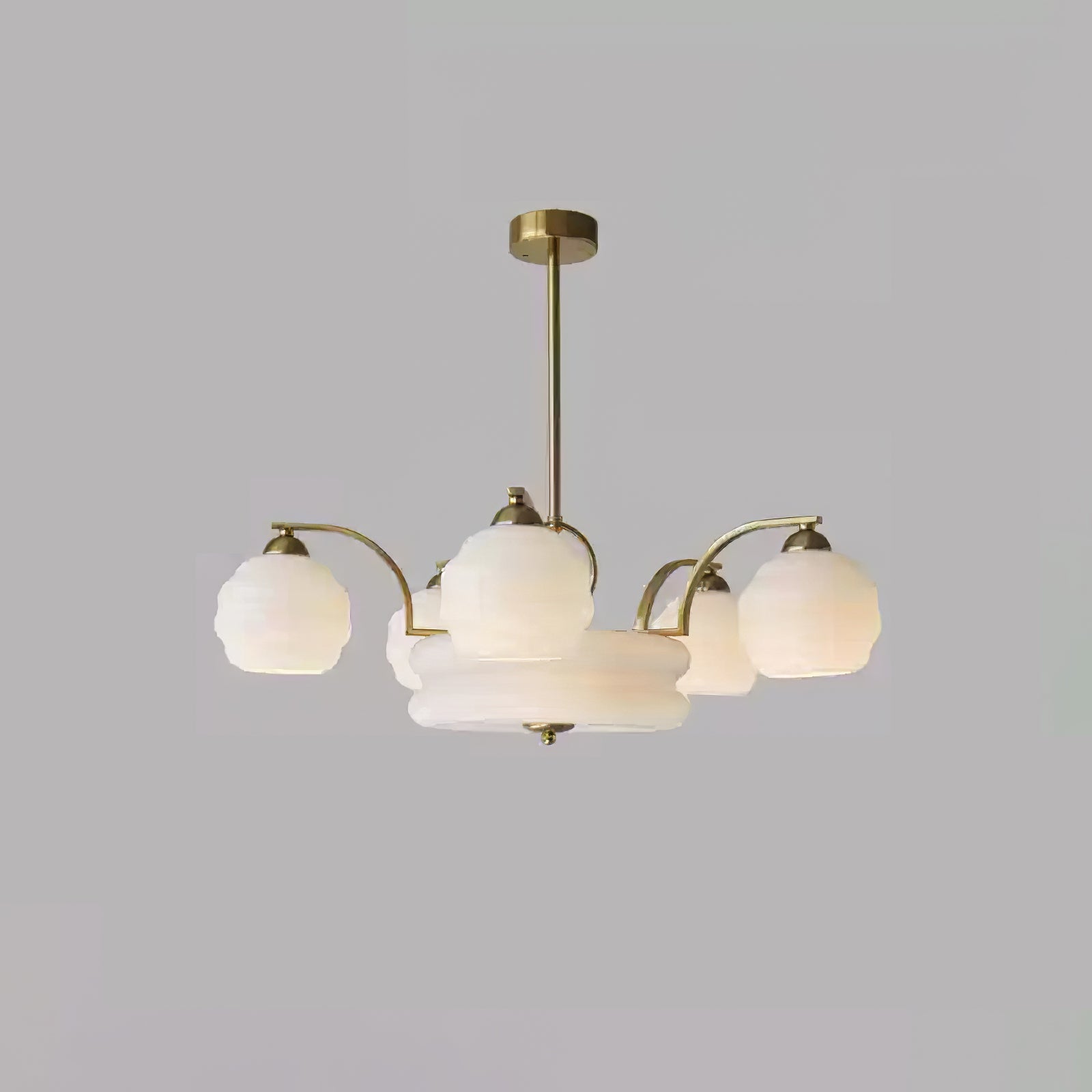 Lustra Lustre Art Déco Vintage avec Abat-jour en Verre