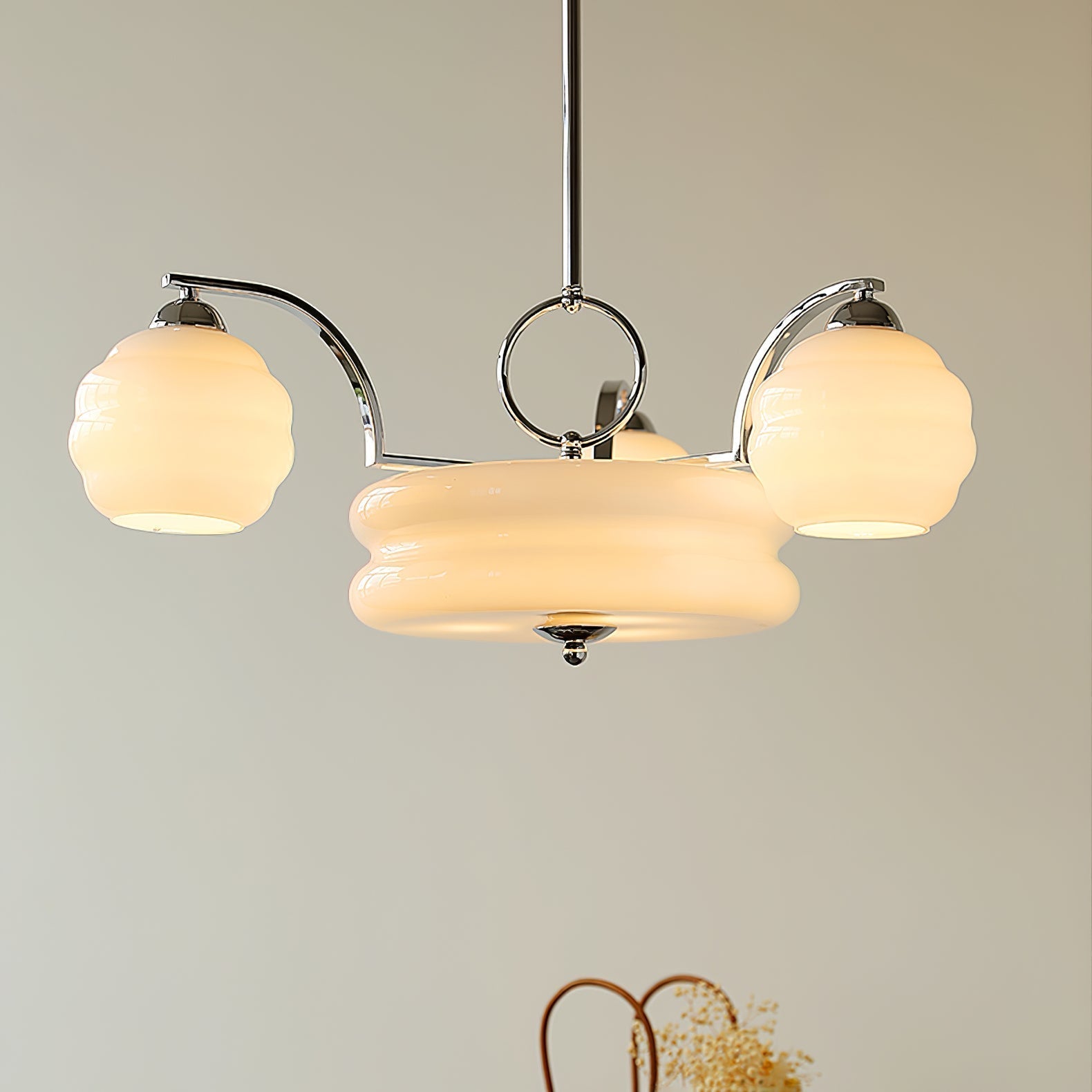 Lustra Lustre Art Déco Vintage avec Abat-jour en Verre