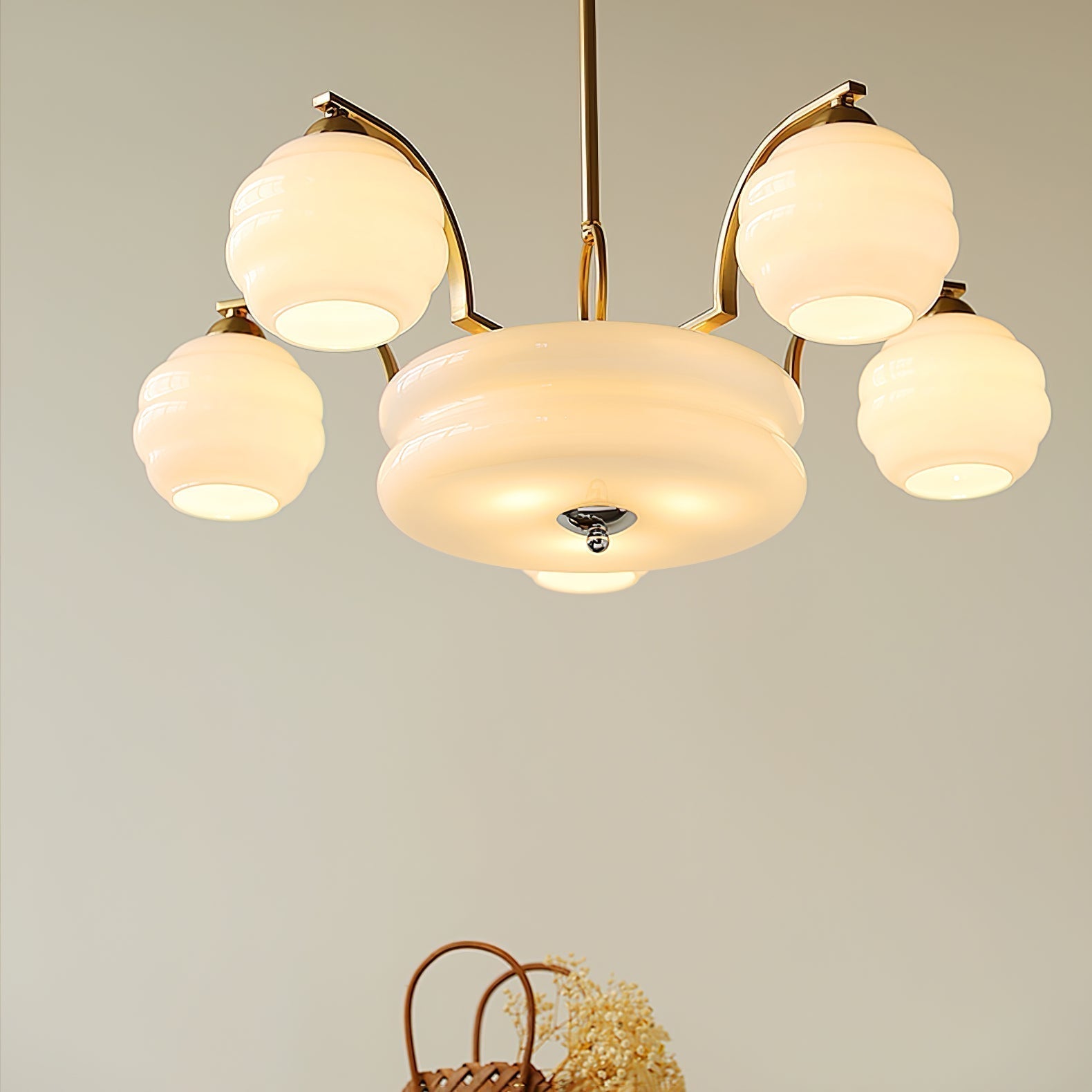Lustra Lustre Art Déco Vintage avec Abat-jour en Verre