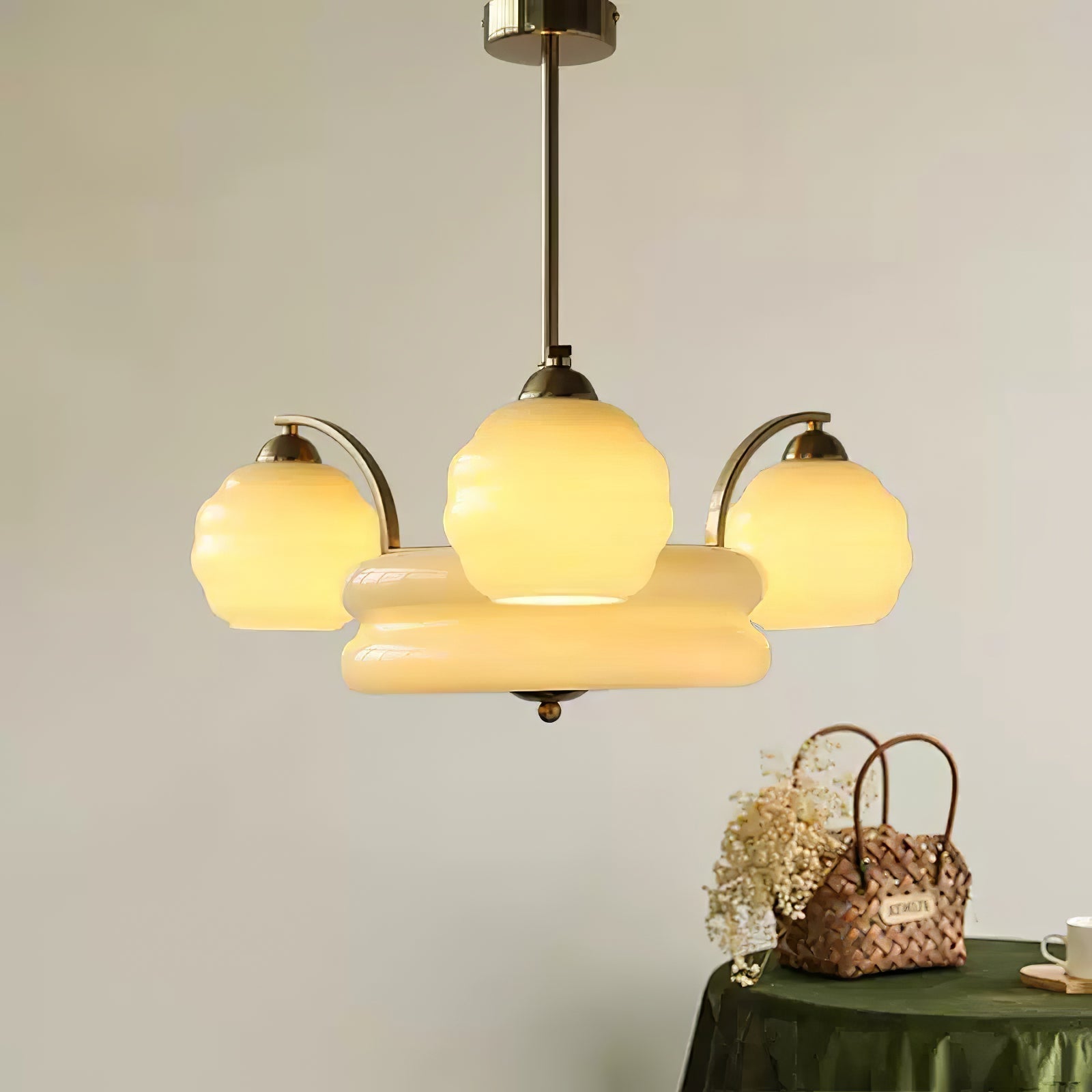 Lustra Lustre Art Déco Vintage avec Abat-jour en Verre
