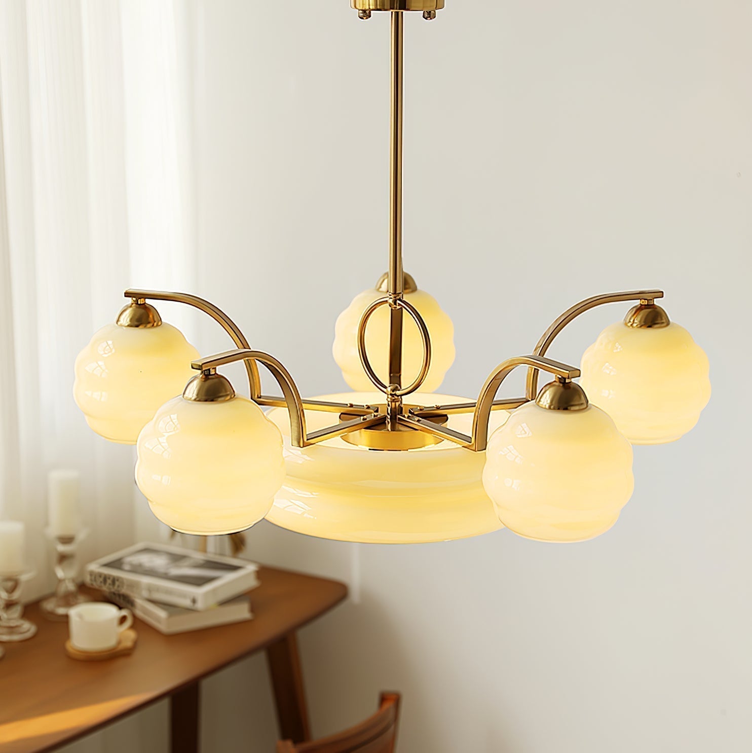 Lustra Lustre Art Déco Vintage avec Abat-jour en Verre