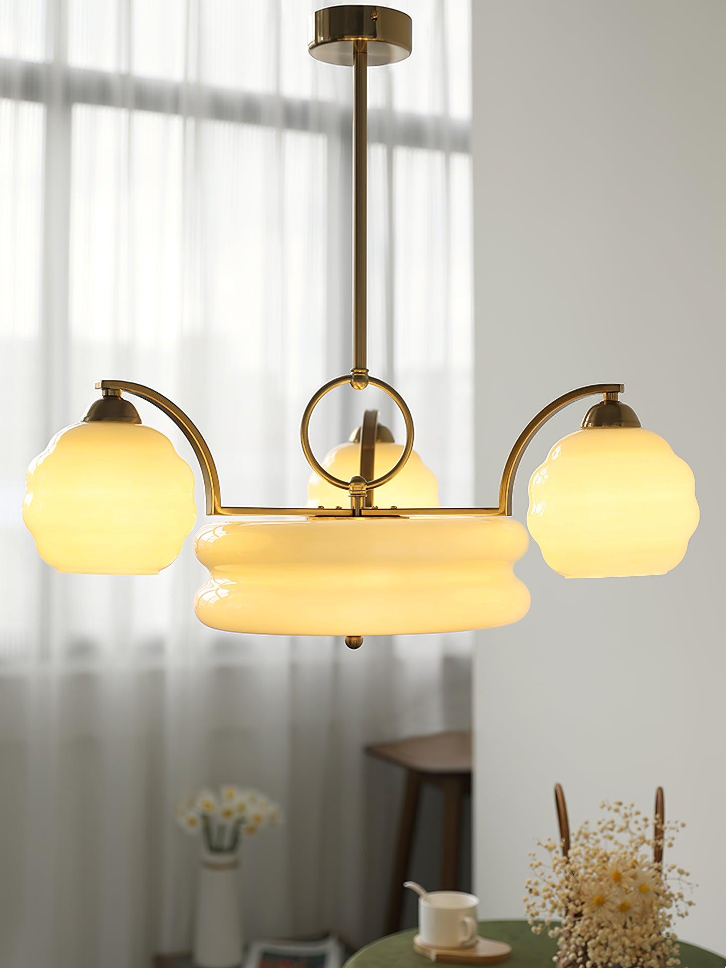 Lustra Lustre Art Déco Vintage avec Abat-jour en Verre