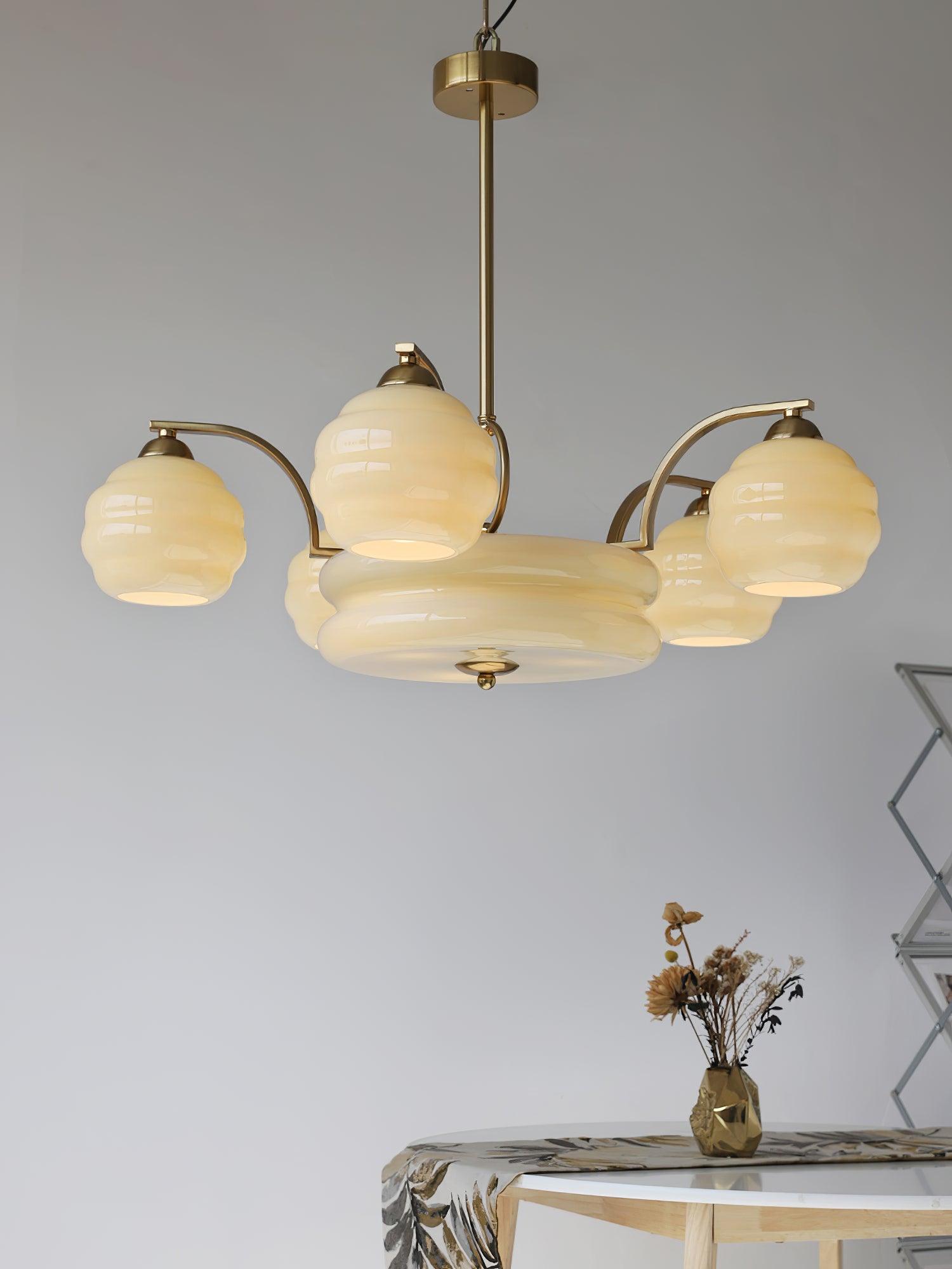 Lustra Lustre Art Déco Vintage avec Abat-jour en Verre