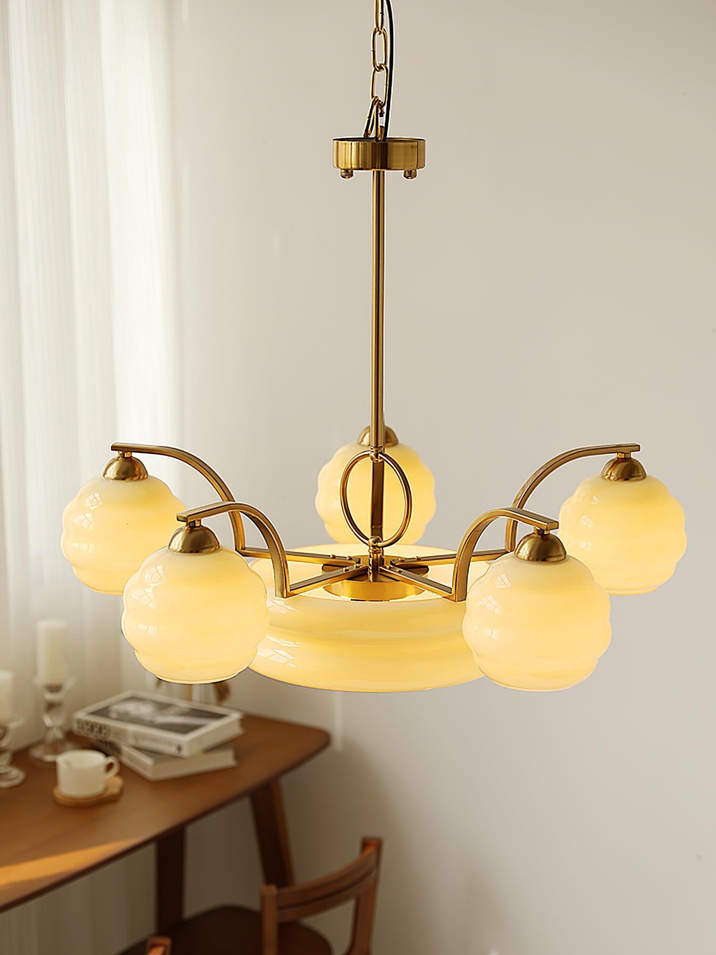 Lustra Lustre Art Déco Vintage avec Abat-jour en Verre