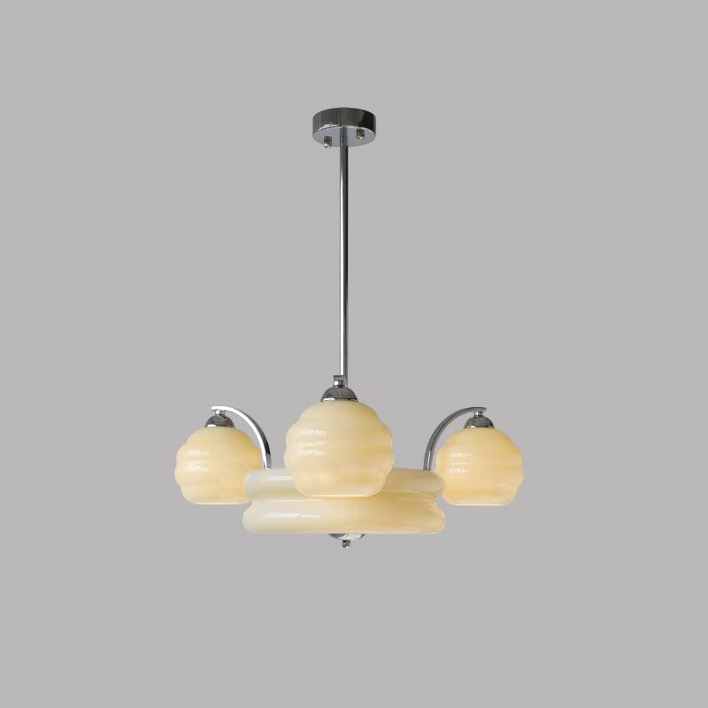 Lustra Lustre Art Déco Vintage avec Abat-jour en Verre