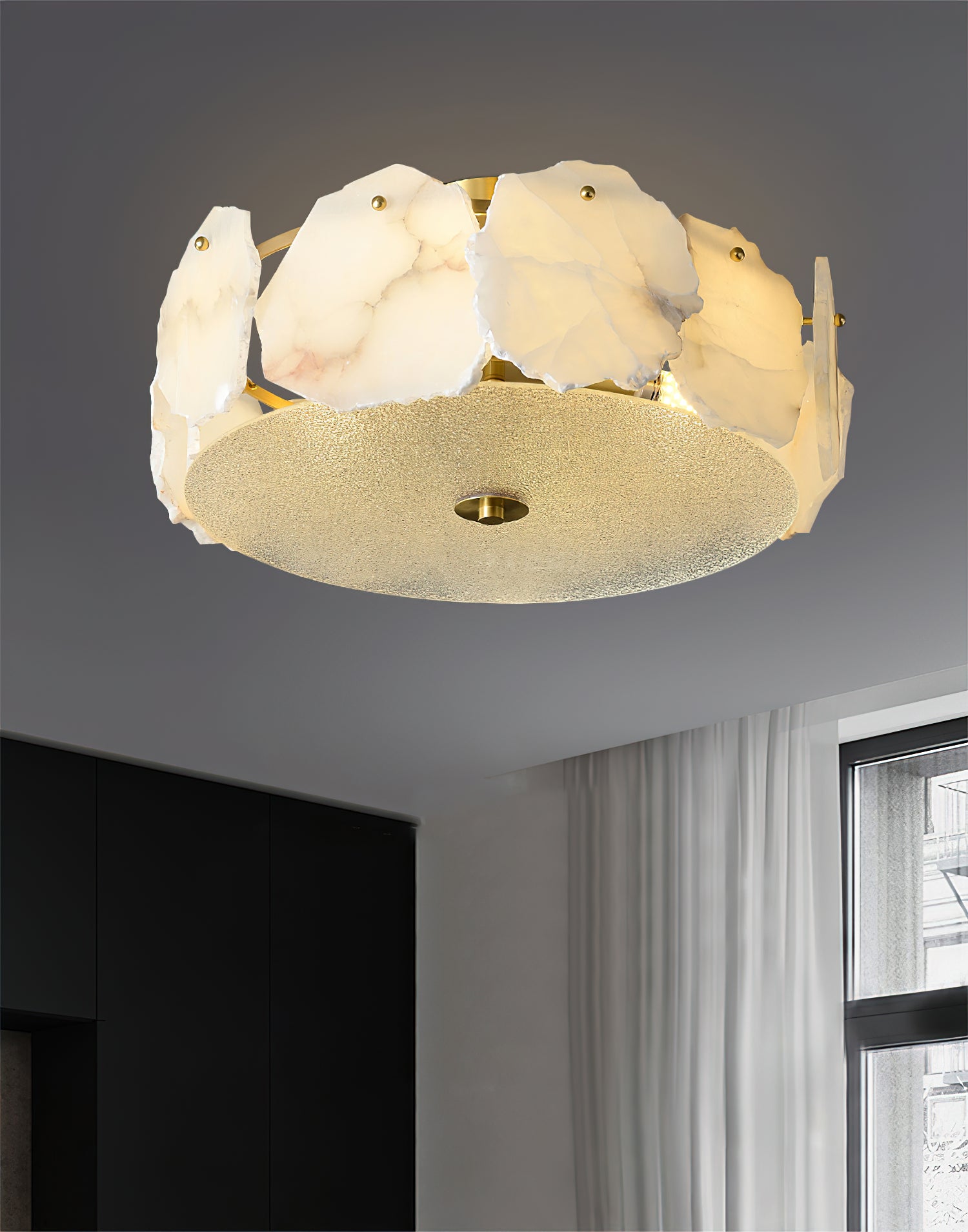 Zoruvys Sophistiqué Disque Plat Albâtre Verre Plafonnier
