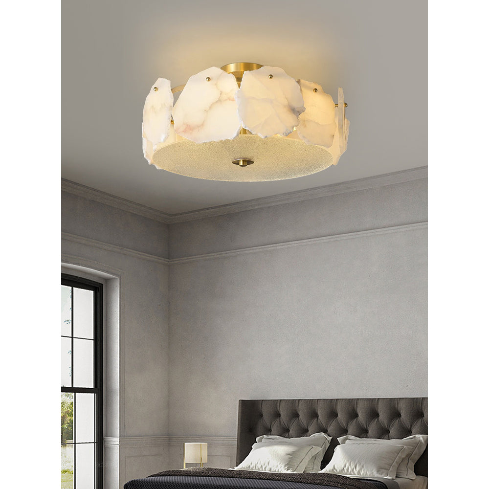 Zoruvys Sophistiqué Disque Plat Albâtre Verre Plafonnier