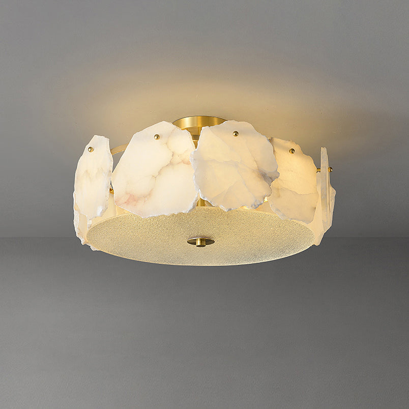 Zoruvys Sophistiqué Disque Plat Albâtre Verre Plafonnier