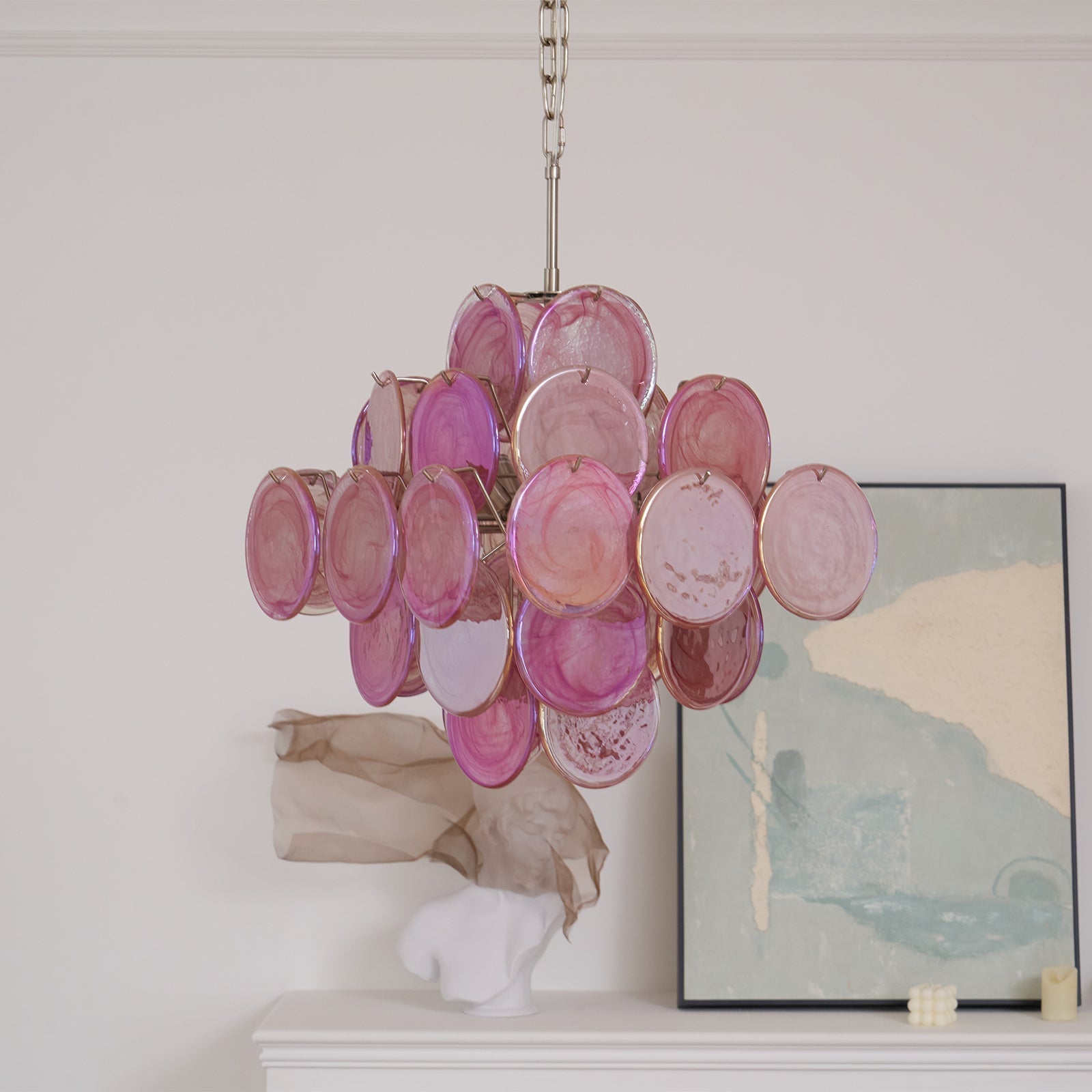 Aurora Lustre Rose Verre Disque Superposé Romantique