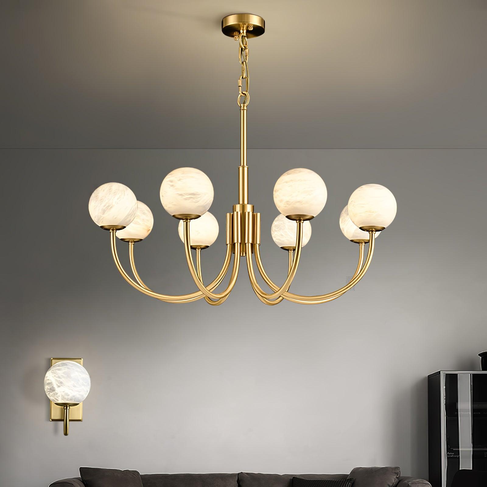 Mjolkuvys Moderne Minimaliste Globe Laiton Albâtre Lustre