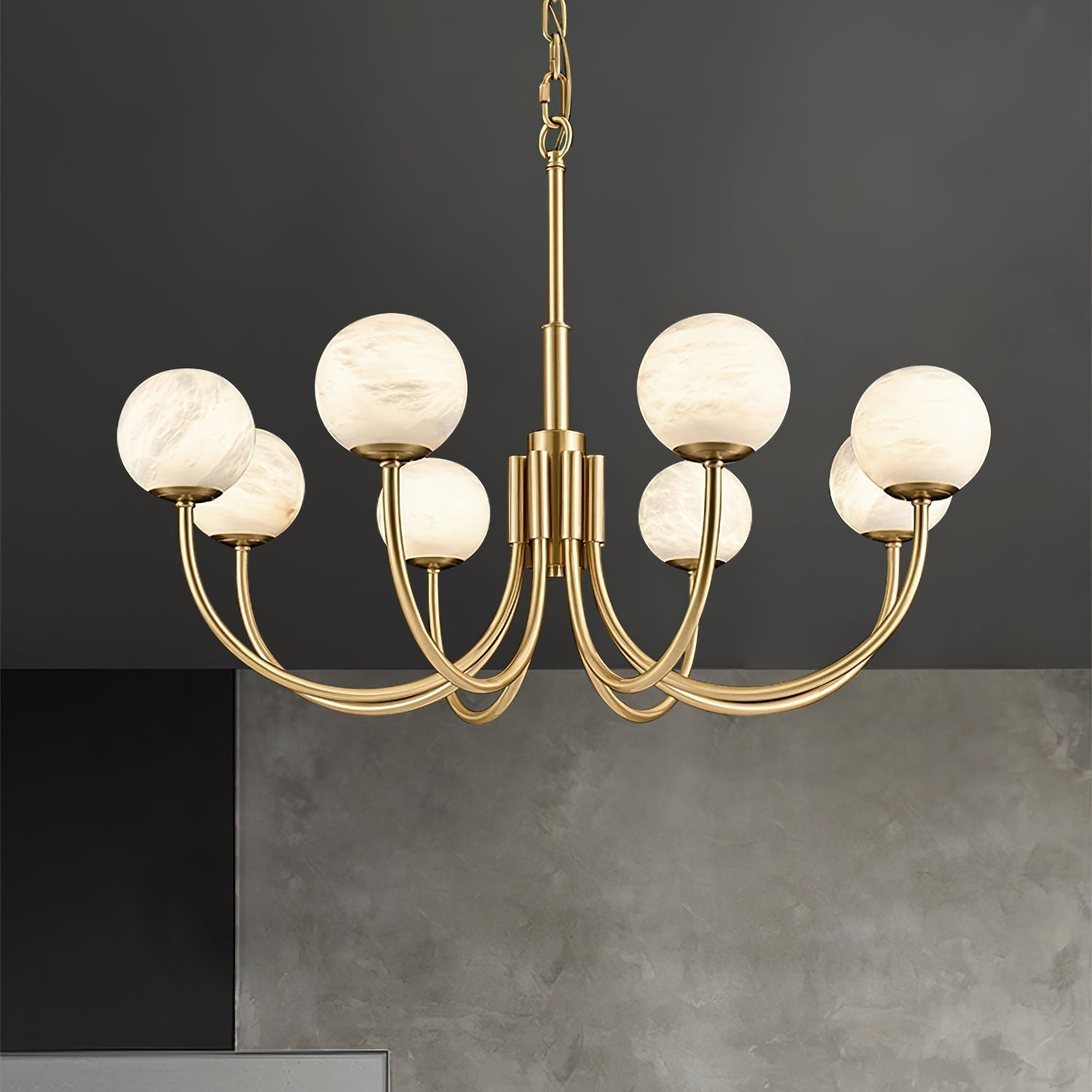 Mjolkuvys Moderne Minimaliste Globe Laiton Albâtre Lustre