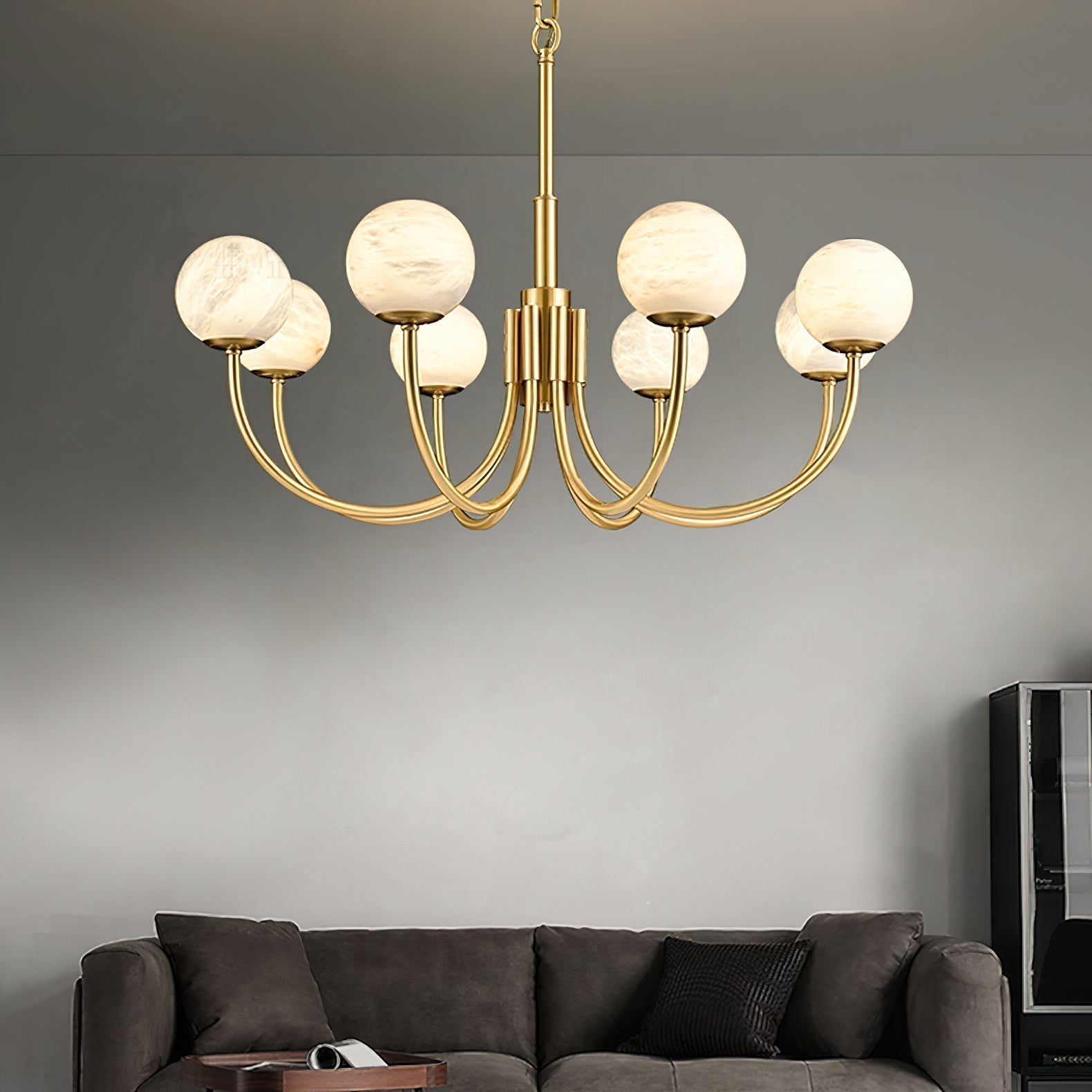 Mjolkuvys Moderne Minimaliste Globe Laiton Albâtre Lustre