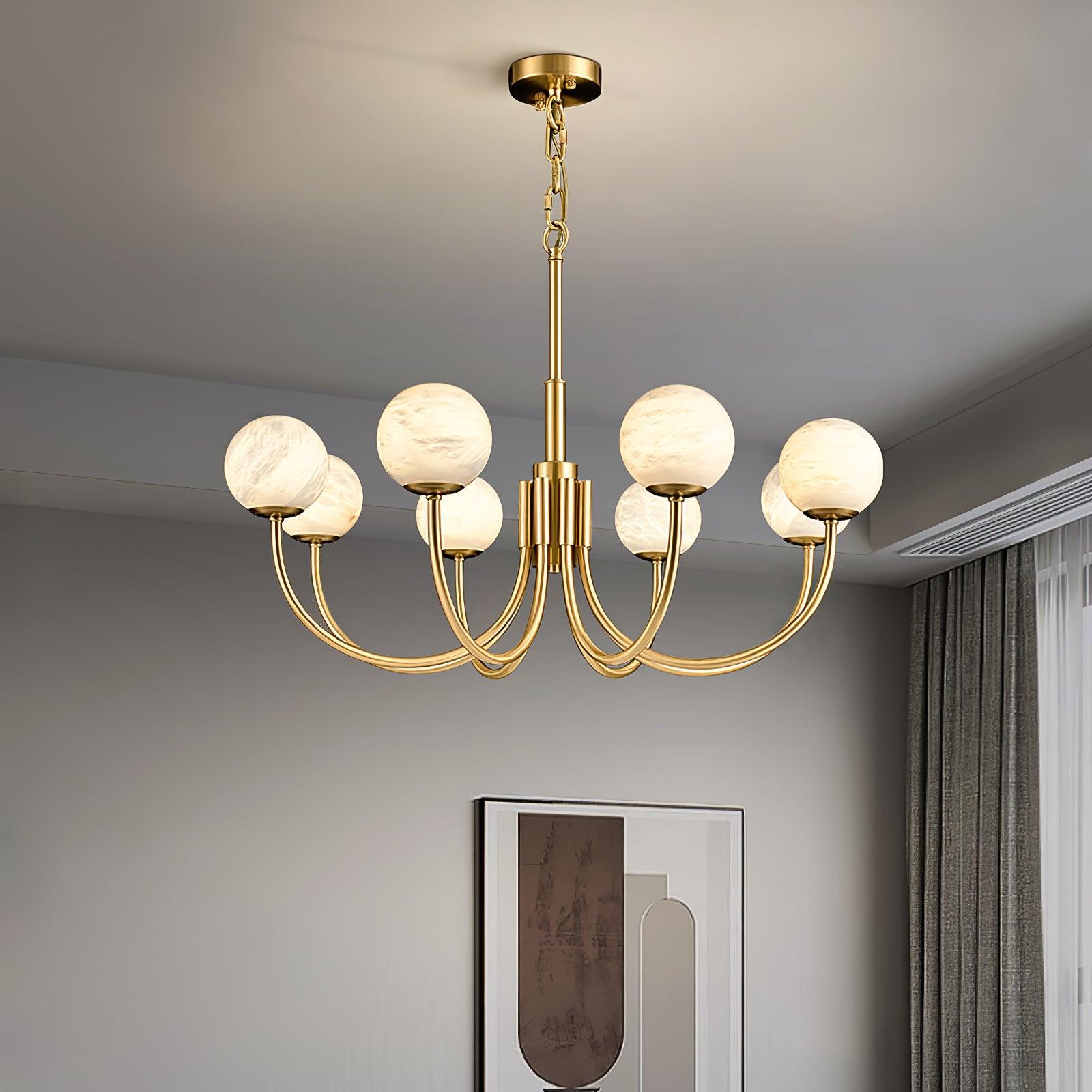 Mjolkuvys Moderne Minimaliste Globe Laiton Albâtre Lustre