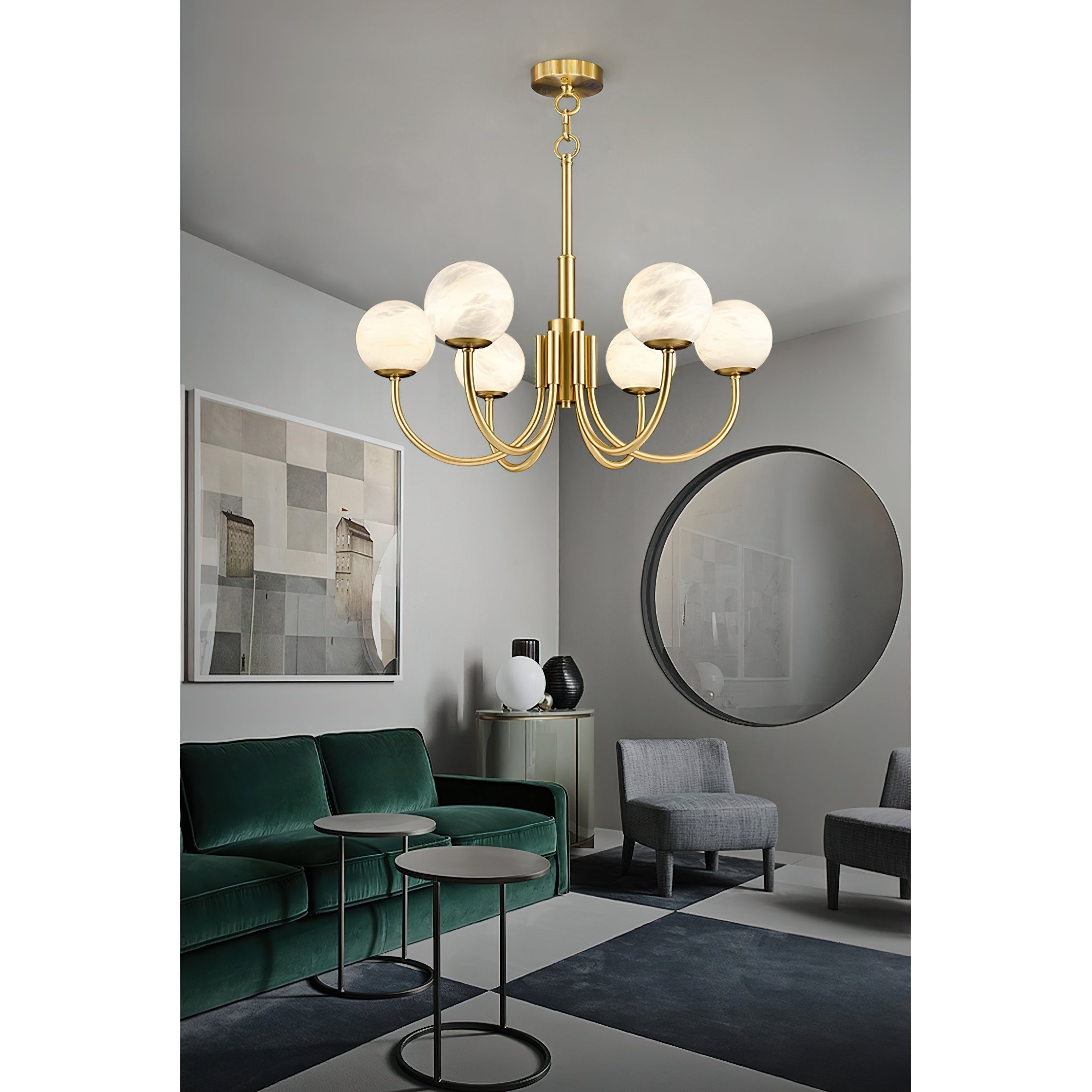 Mjolkuvys Moderne Minimaliste Globe Laiton Albâtre Lustre