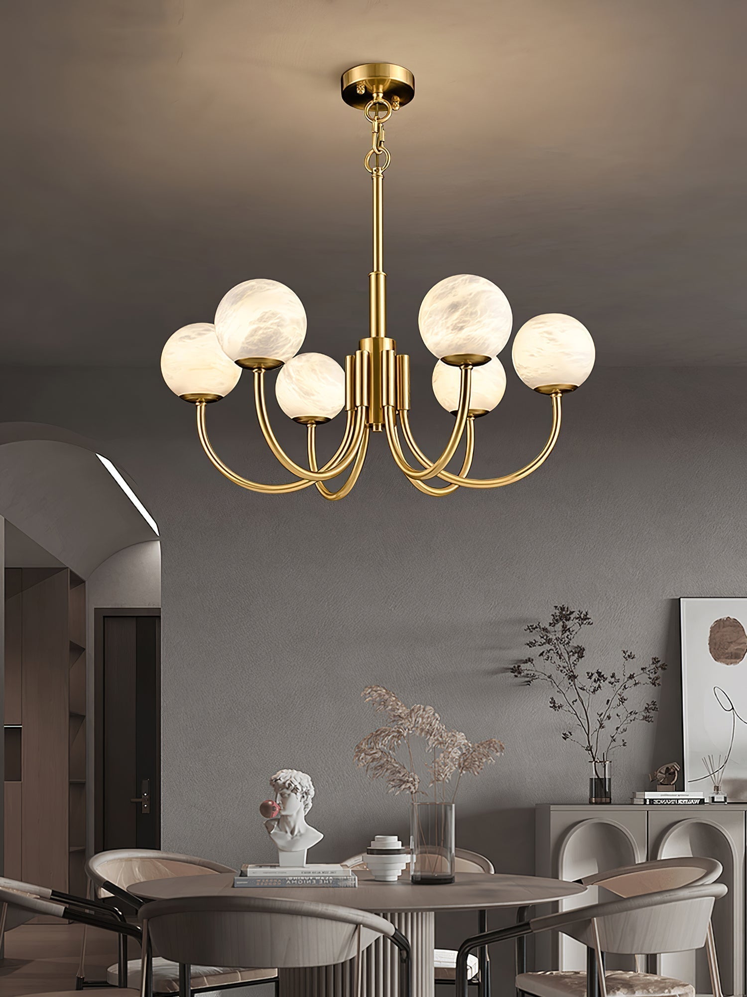 Mjolkuvys Moderne Minimaliste Globe Laiton Albâtre Lustre