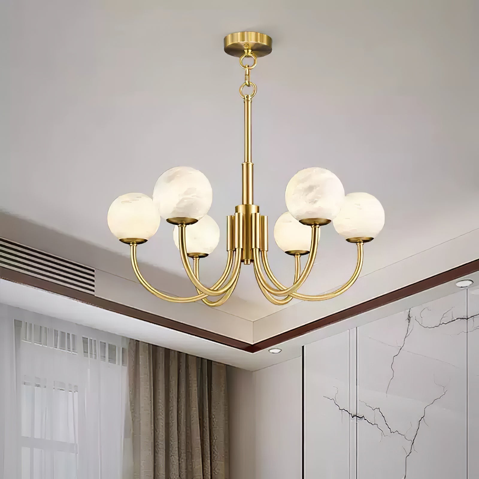 Mjolkuvys Moderne Minimaliste Globe Laiton Albâtre Lustre
