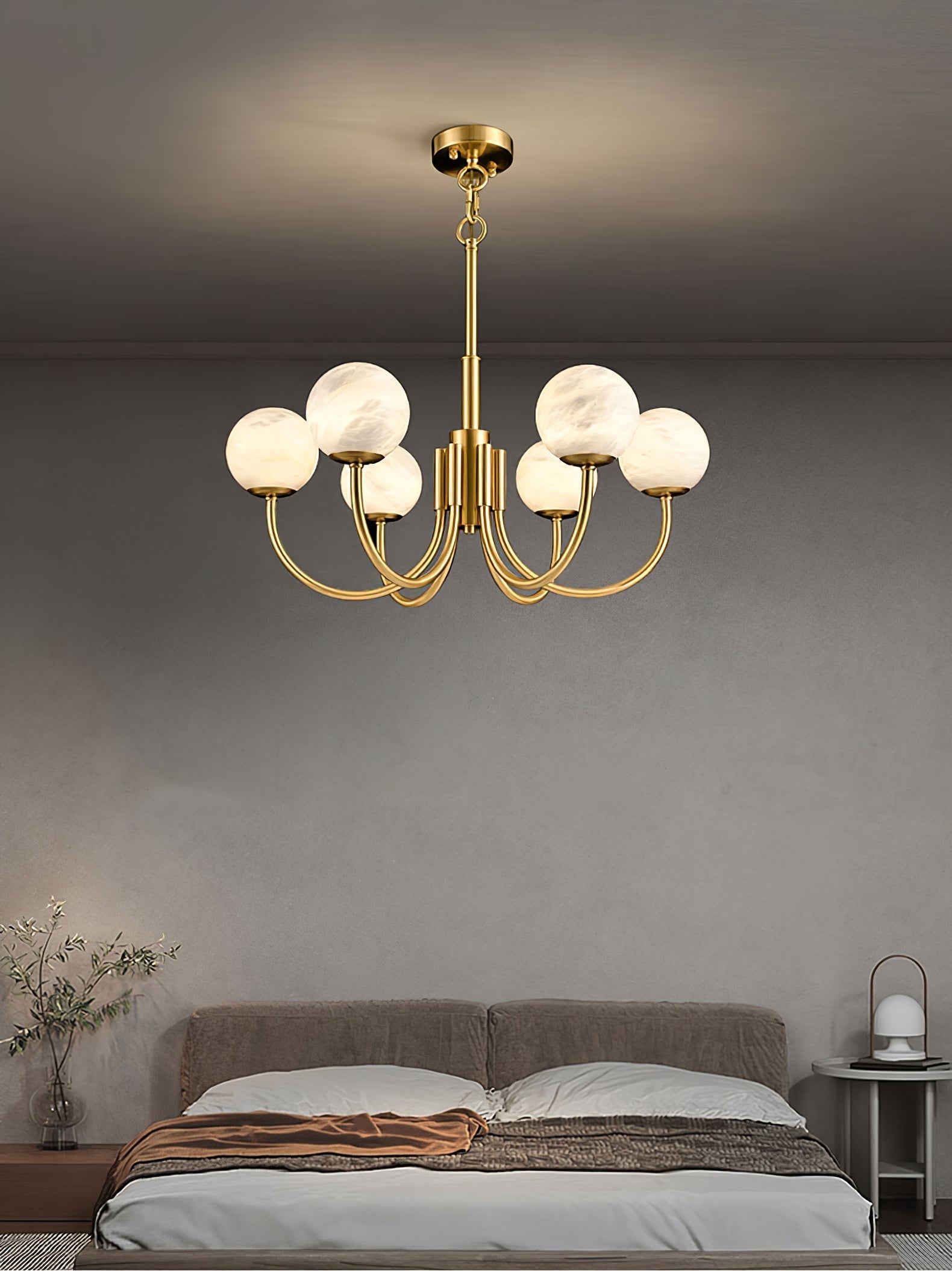 Mjolkuvys Moderne Minimaliste Globe Laiton Albâtre Lustre