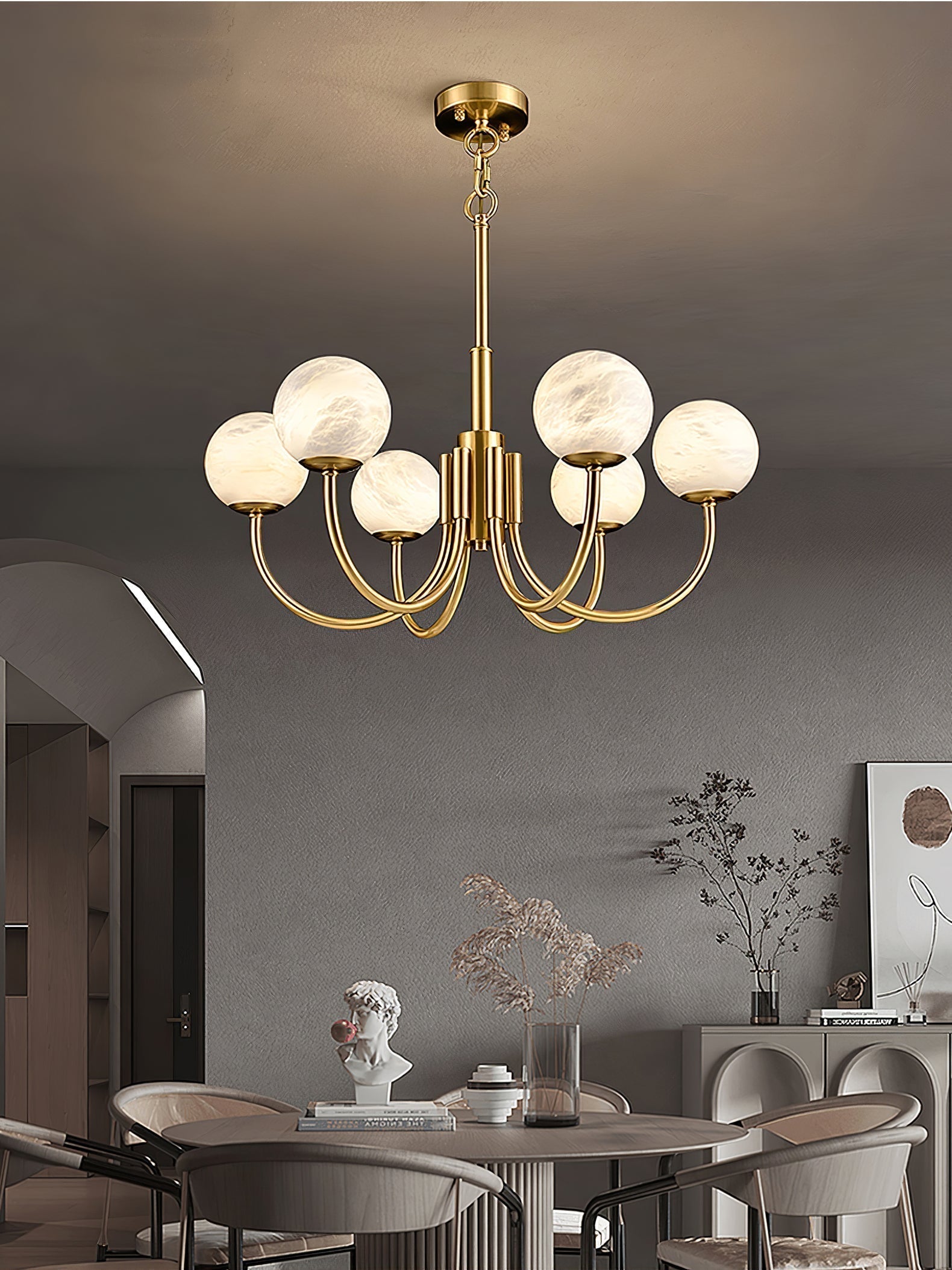 Mjolkuvys Moderne Minimaliste Globe Laiton Albâtre Lustre