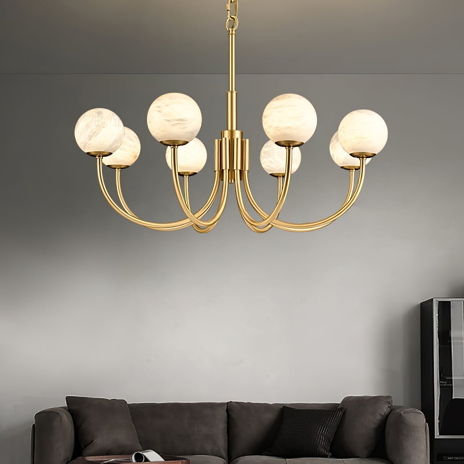 Mjolkuvys Moderne Minimaliste Globe Laiton Albâtre Lustre