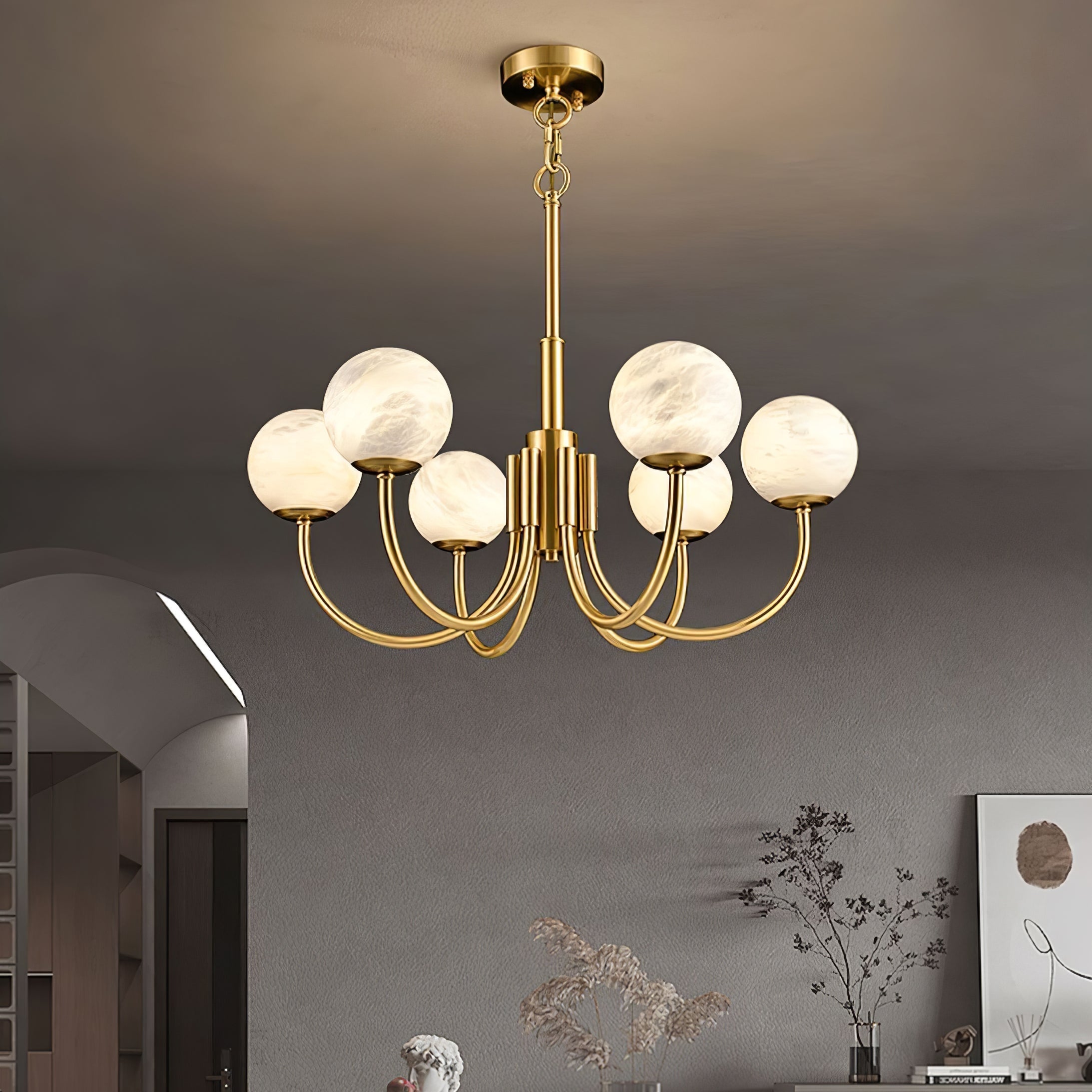 Mjolkuvys Moderne Minimaliste Globe Laiton Albâtre Lustre