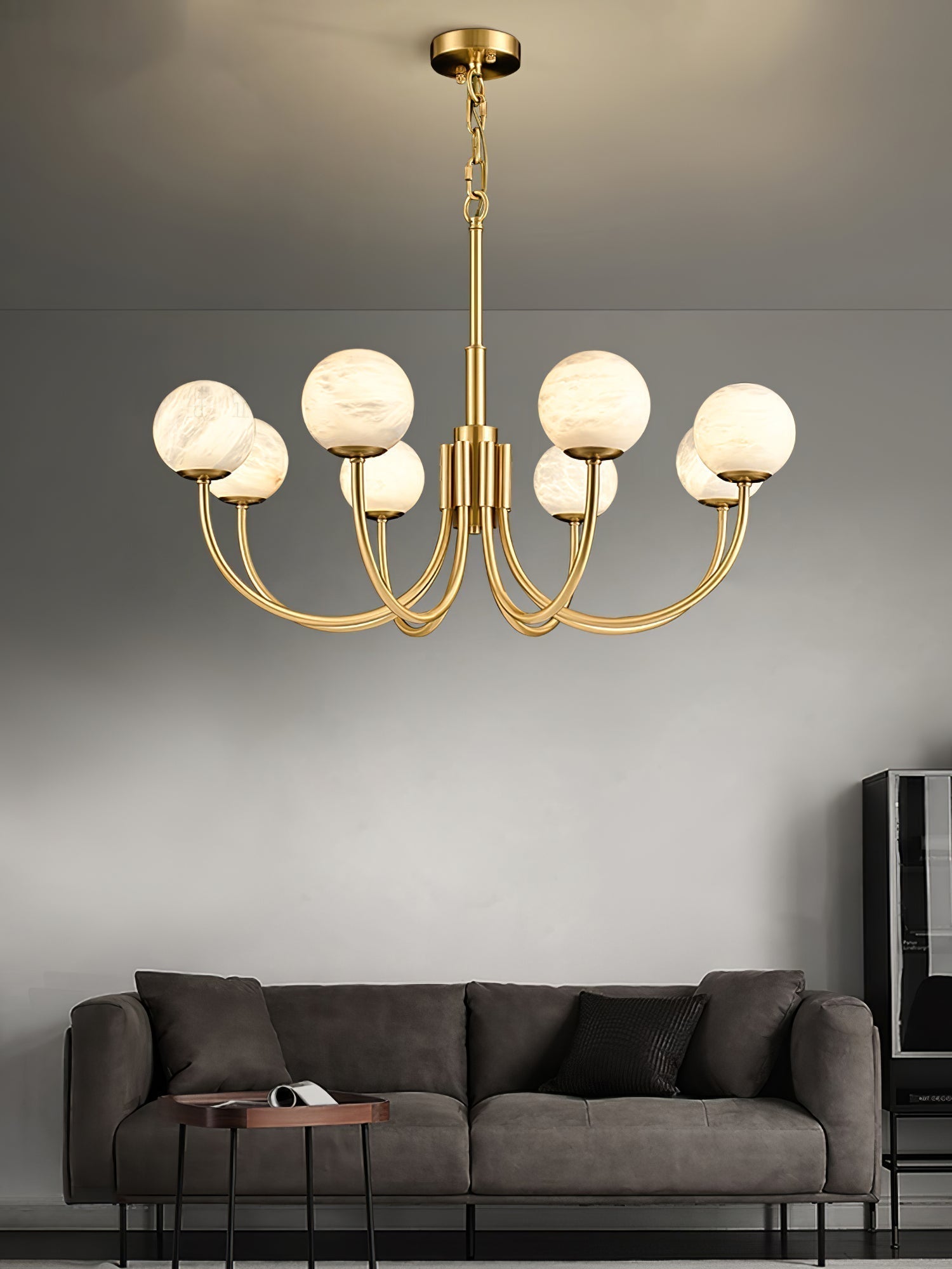 Mjolkuvys Moderne Minimaliste Globe Laiton Albâtre Lustre