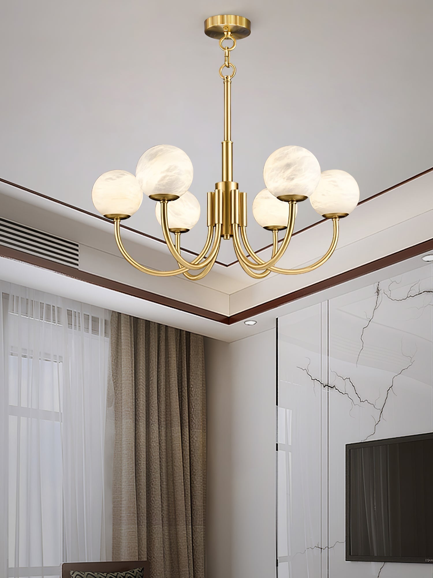 Mjolkuvys Moderne Minimaliste Globe Laiton Albâtre Lustre