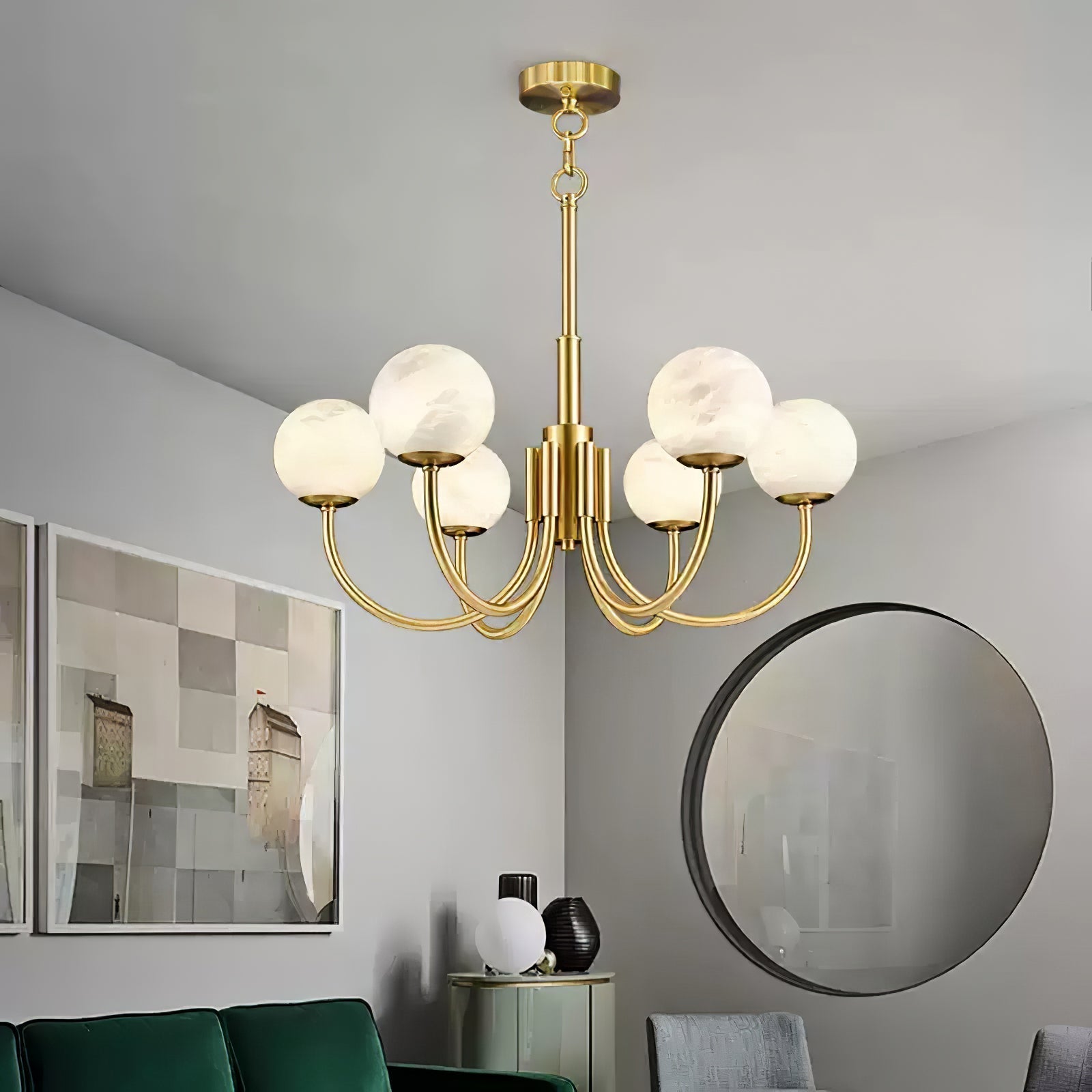 Mjolkuvys Moderne Minimaliste Globe Laiton Albâtre Lustre