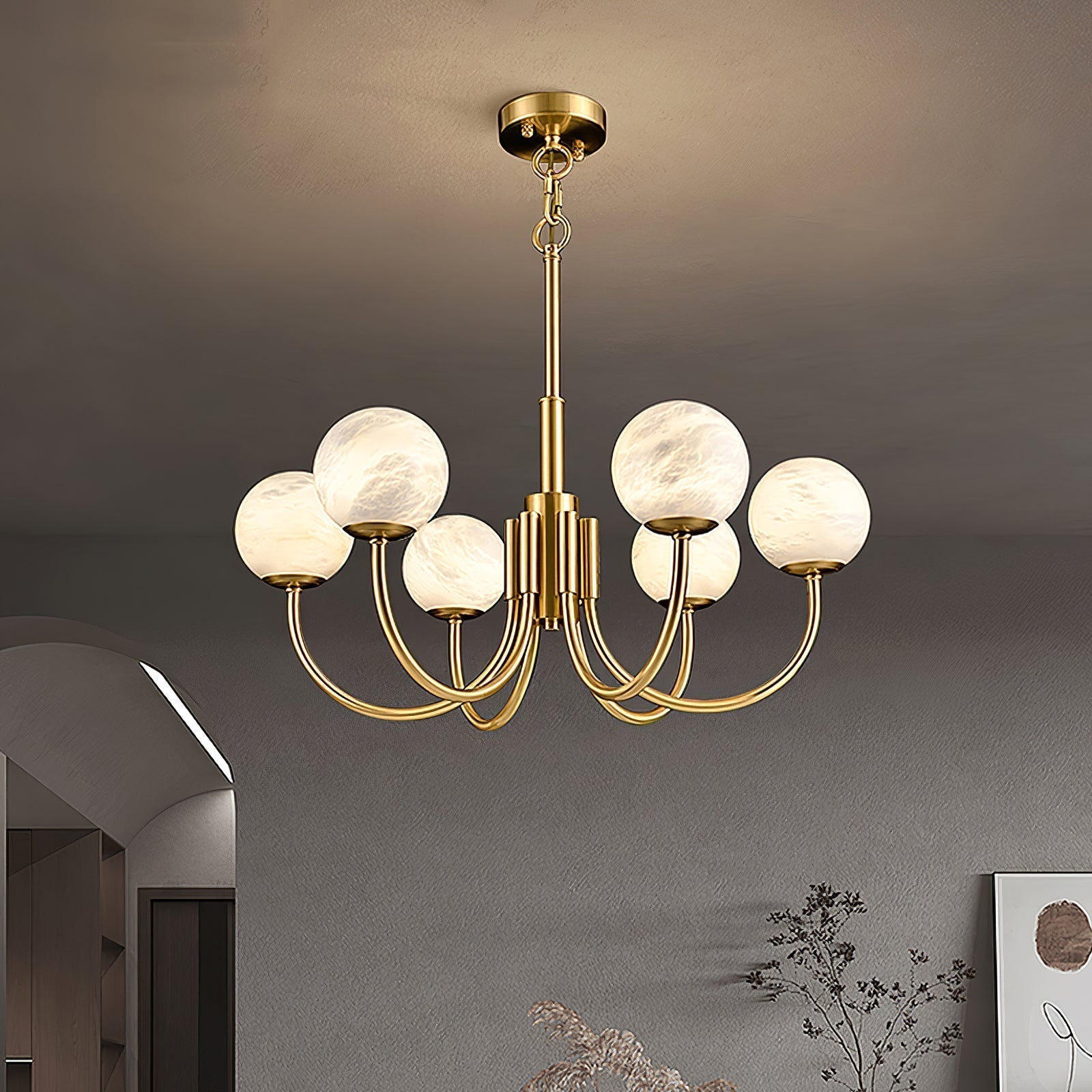 Mjolkuvys Moderne Minimaliste Globe Laiton Albâtre Lustre
